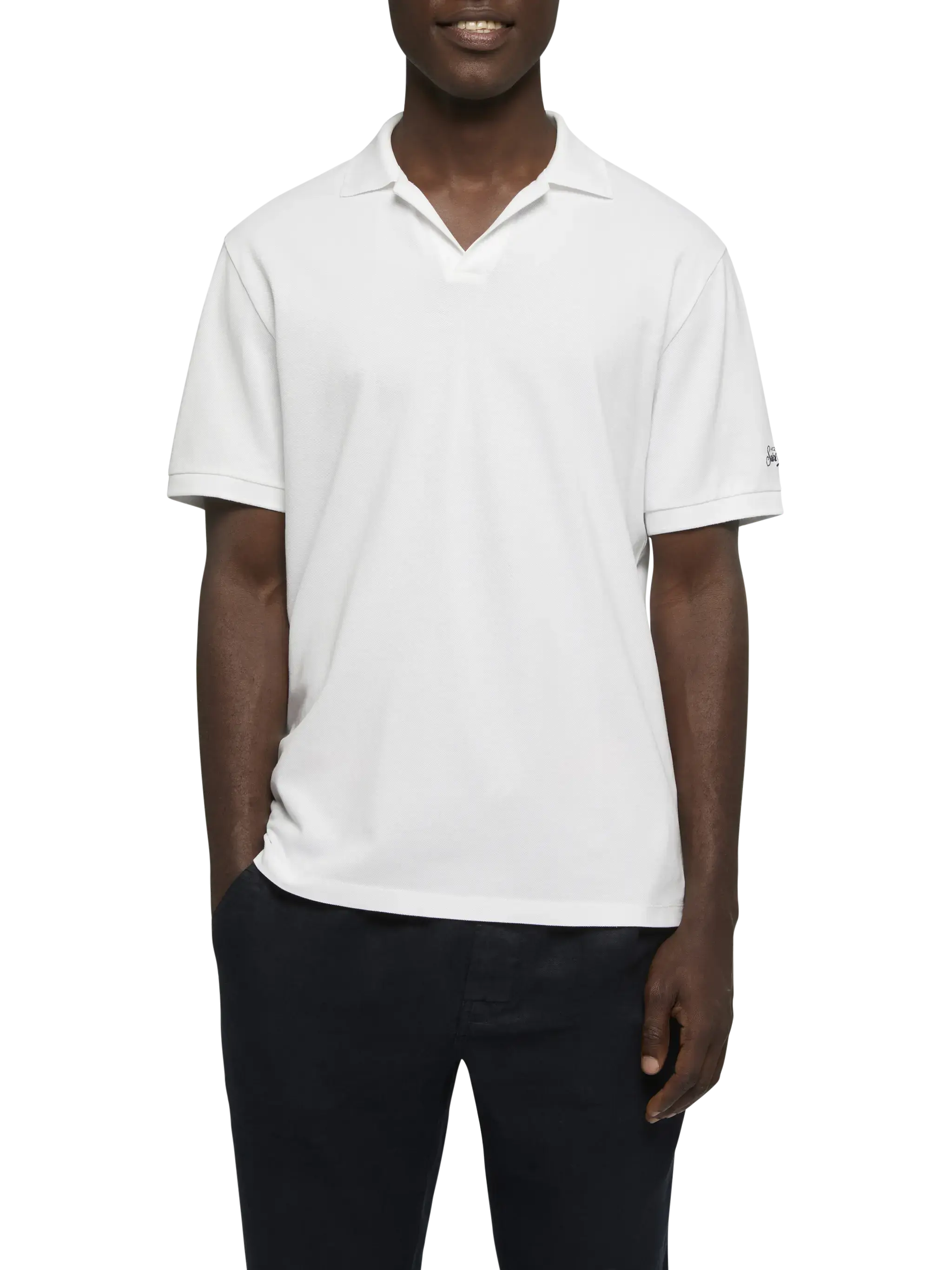 White cotton piquet buttonless polo shirt Charles