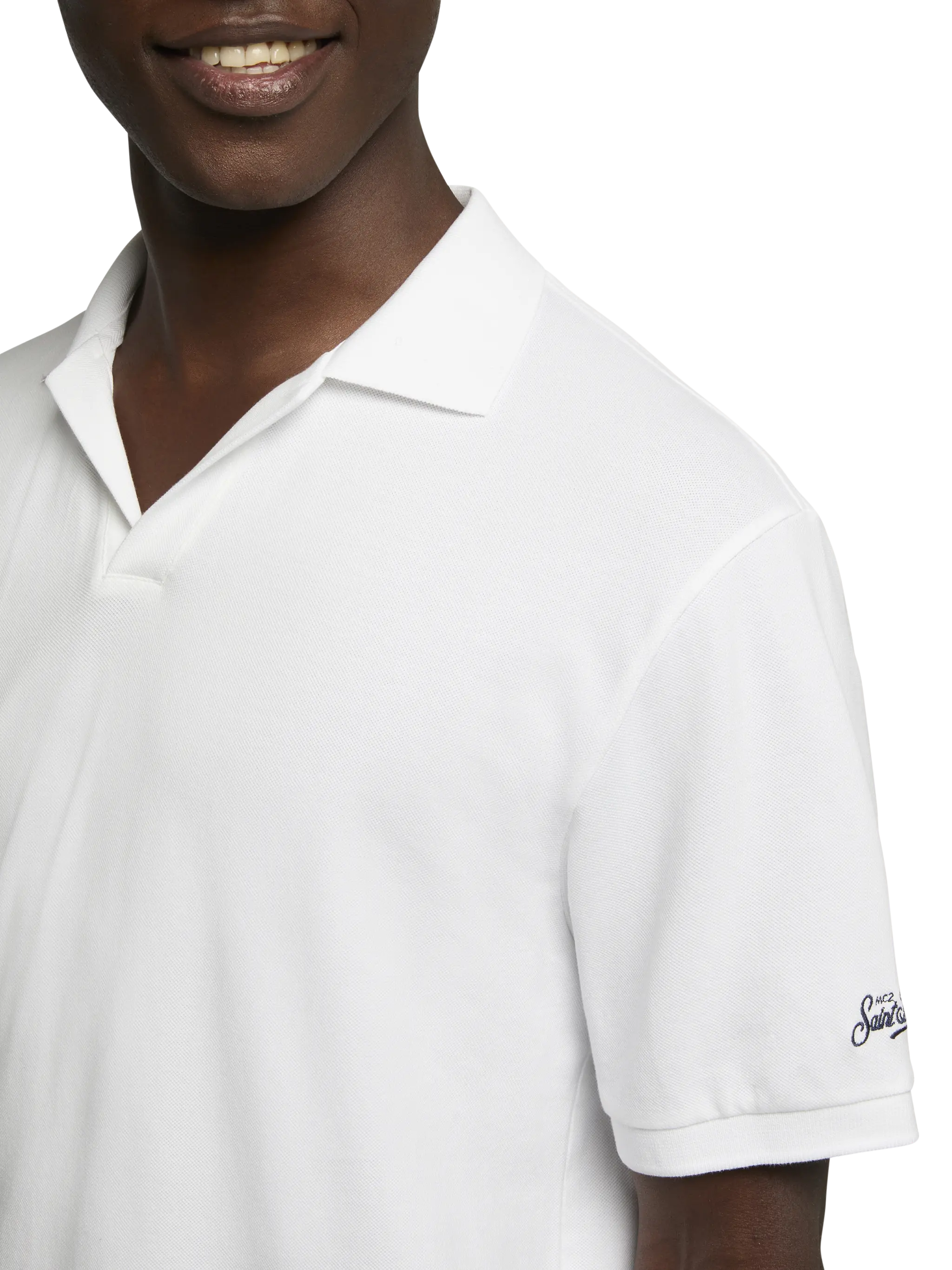 White cotton piquet buttonless polo shirt Charles - Image 2