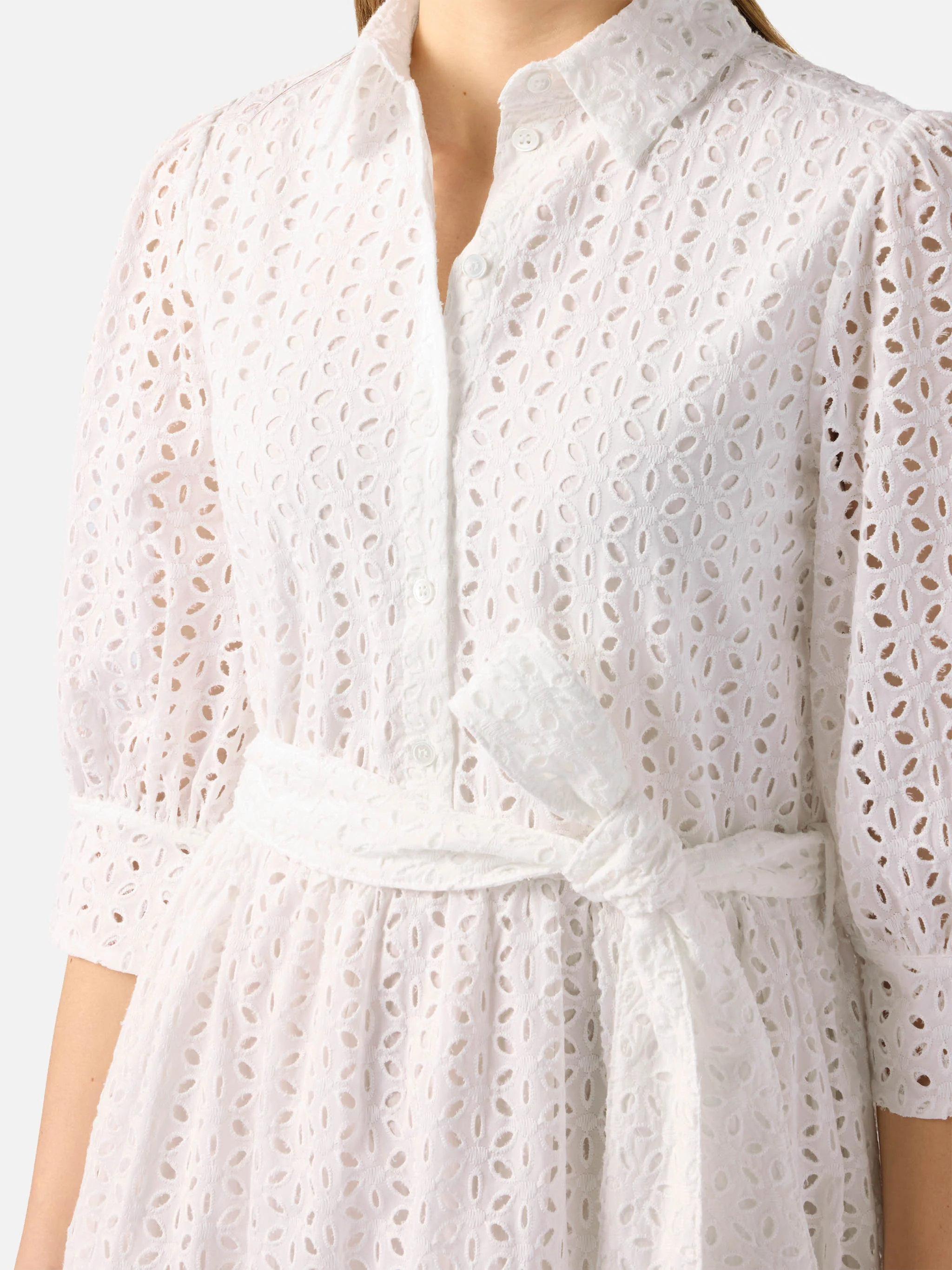 White cotton short dress Daisi with embroideries - Image 2