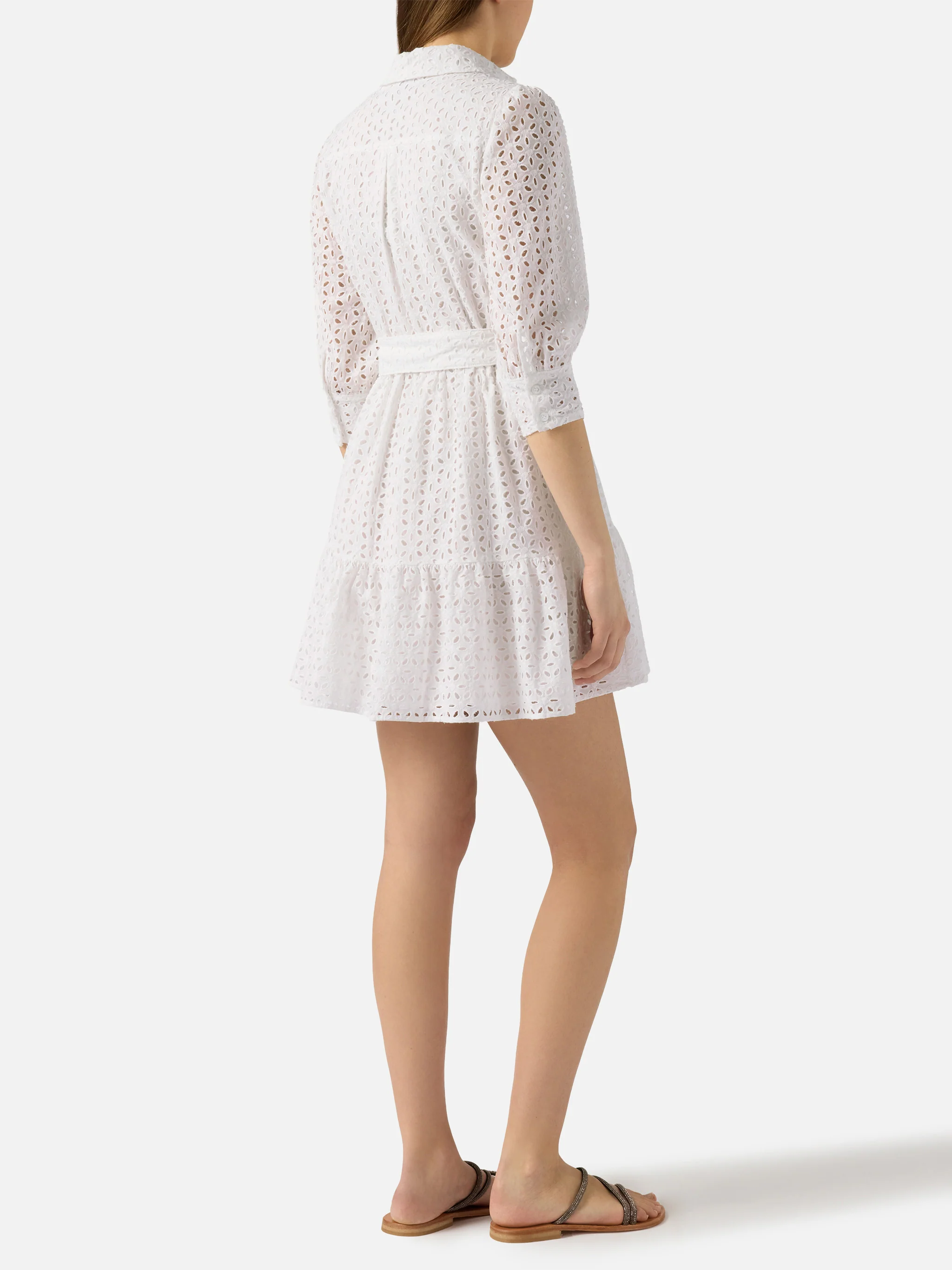 White cotton short dress Daisi with embroideries - Image 3