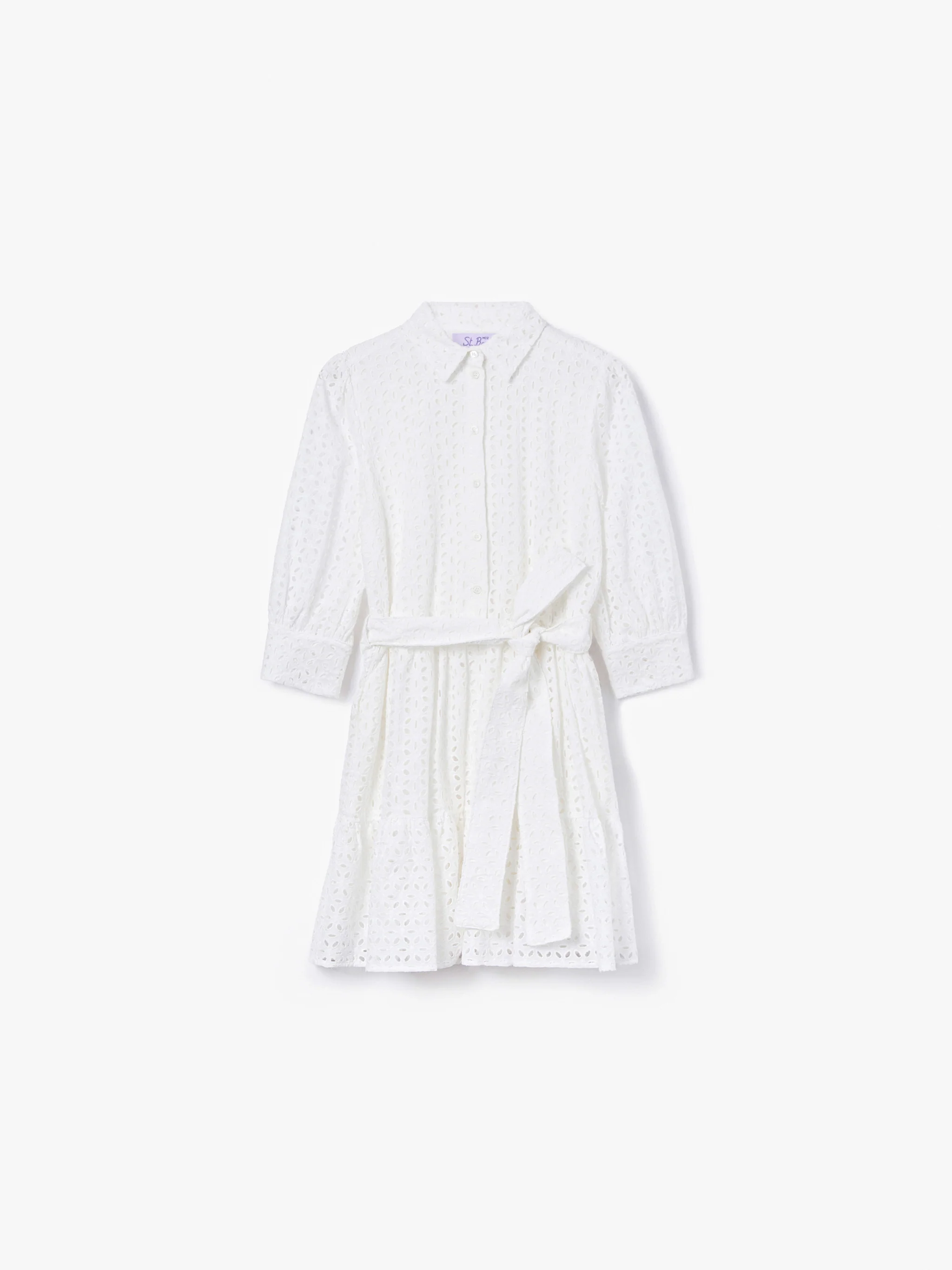 White cotton short dress Daisi with embroideries - Image 5