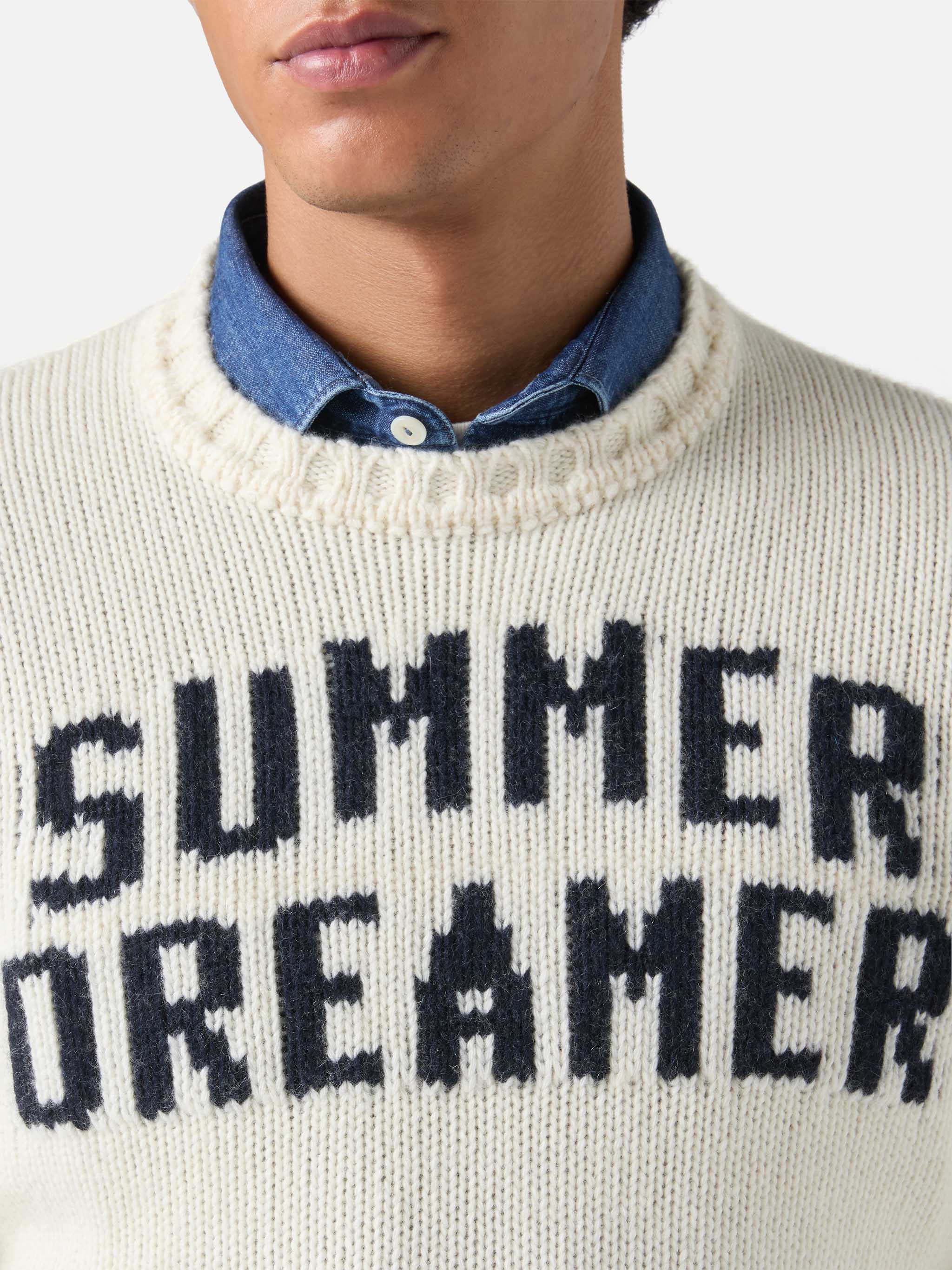 White crewneck Bombardino with summer dreamers jacquard - Image 2