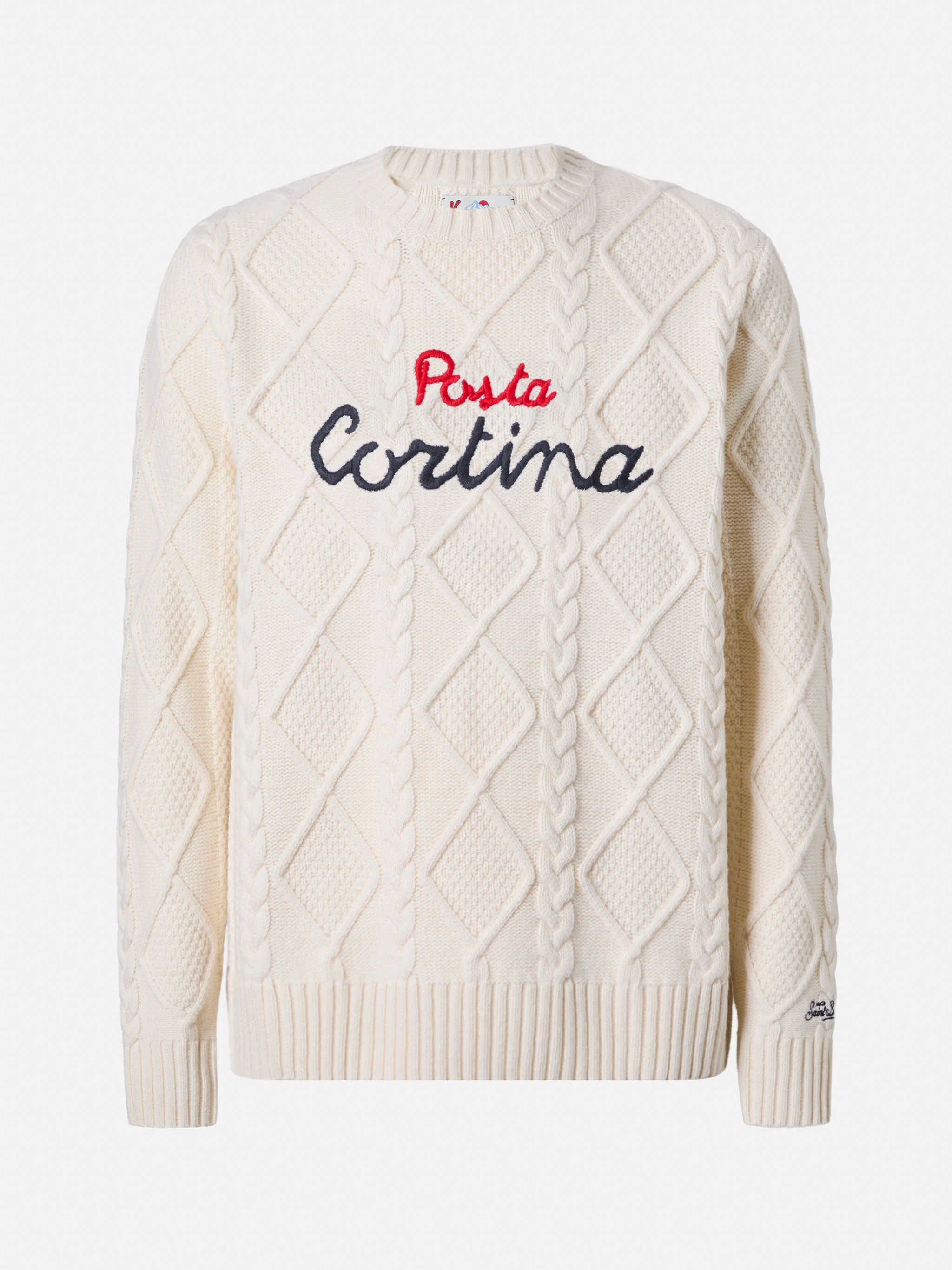White crewneck Bergen Tricot with Posta Cortina embroidery - Image 5