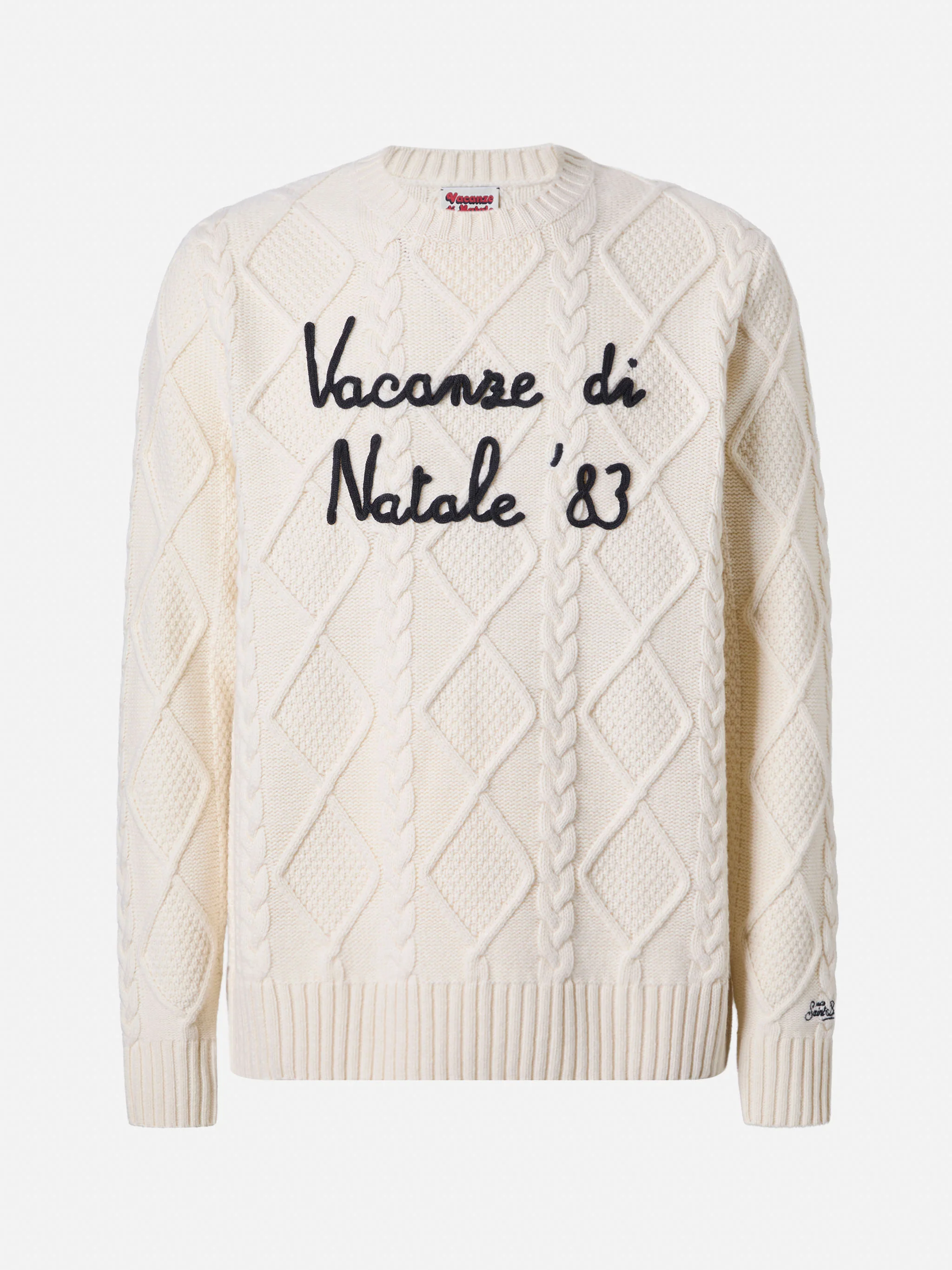 White crewneck sweater Bergen Tricot with Vacanze di Natale '83 embroidery - Image 5