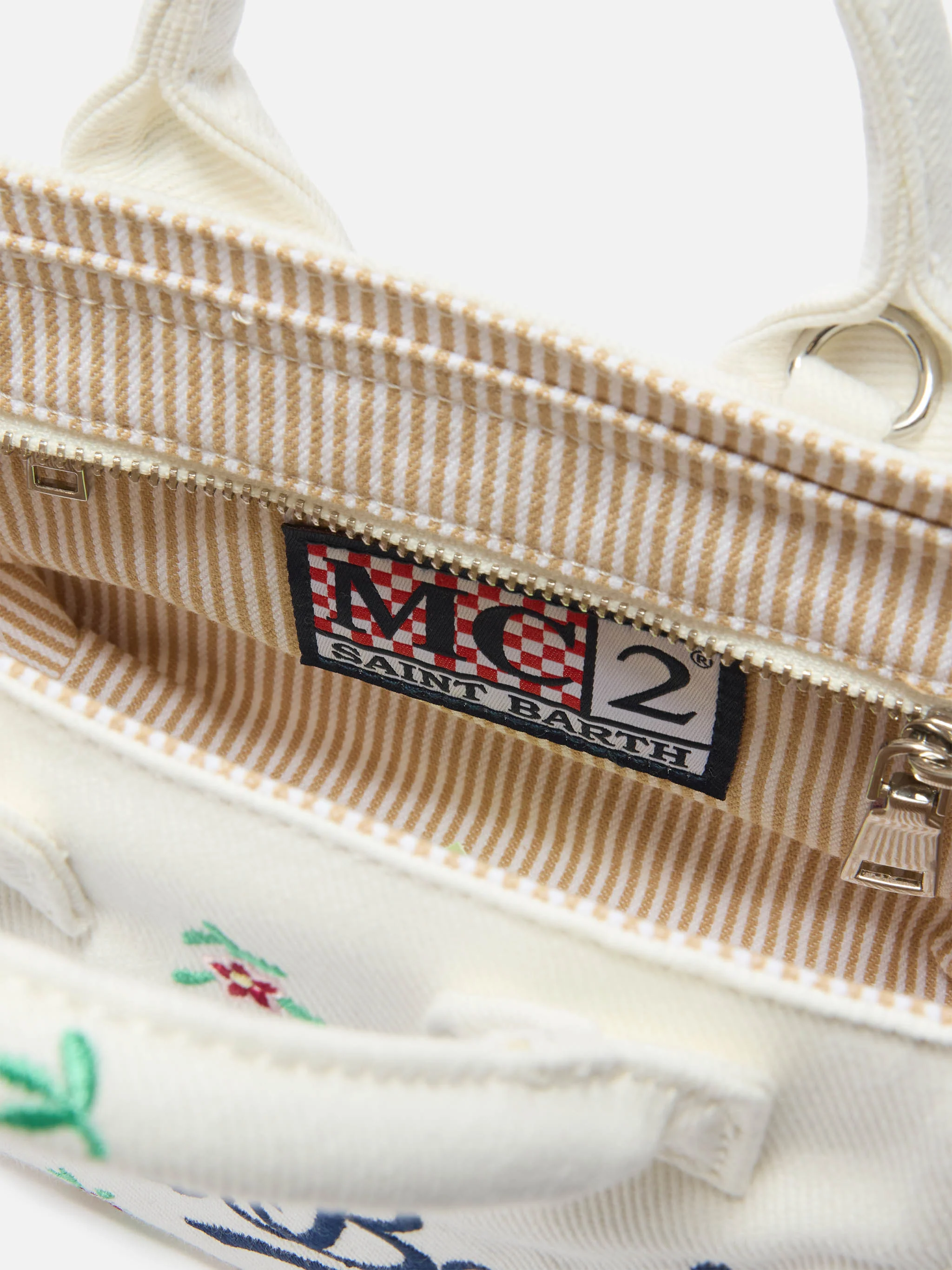 White denim Vanity mini volant bag with embroidered flowers - Image 4