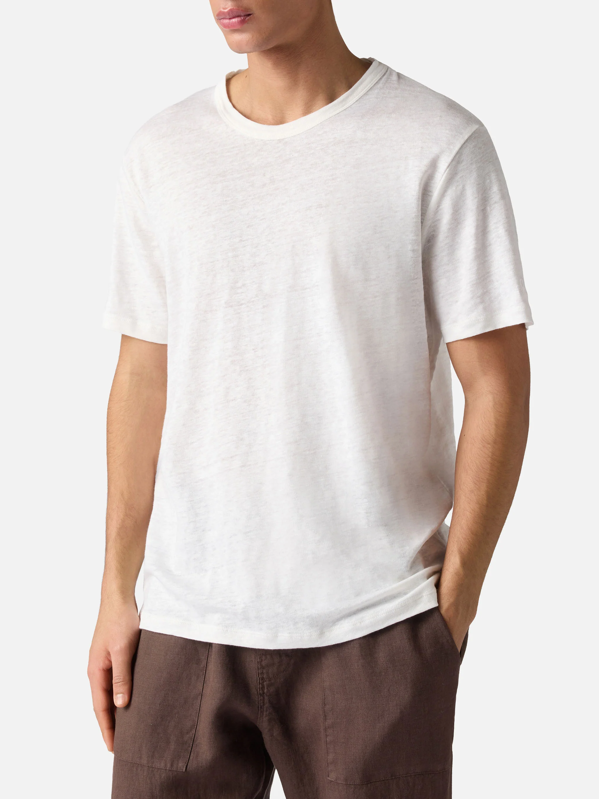 White Ecstasea pure linen t-shirt with logo embroidery - Image 2