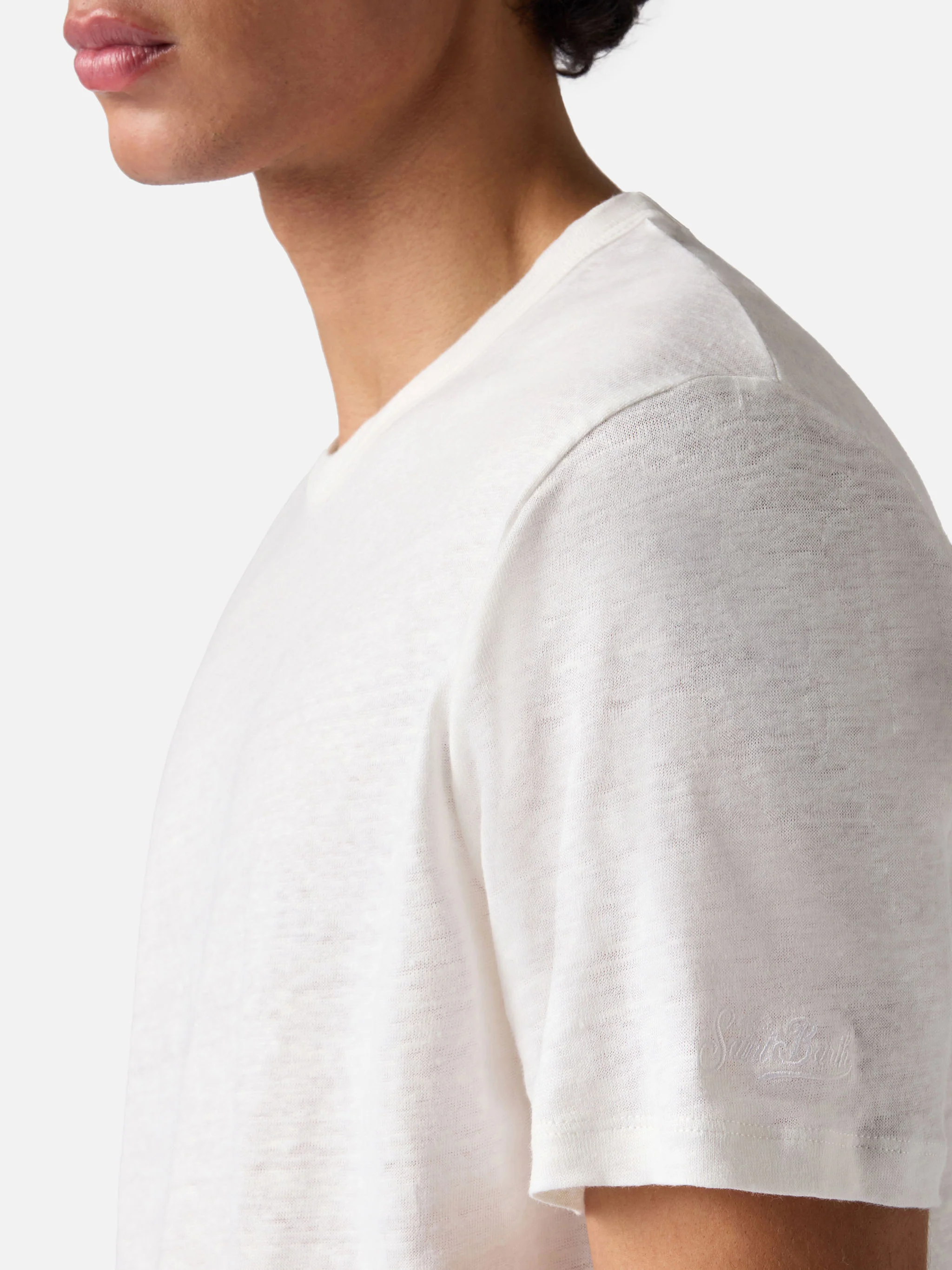 White Ecstasea pure linen t-shirt with logo embroidery - Image 3