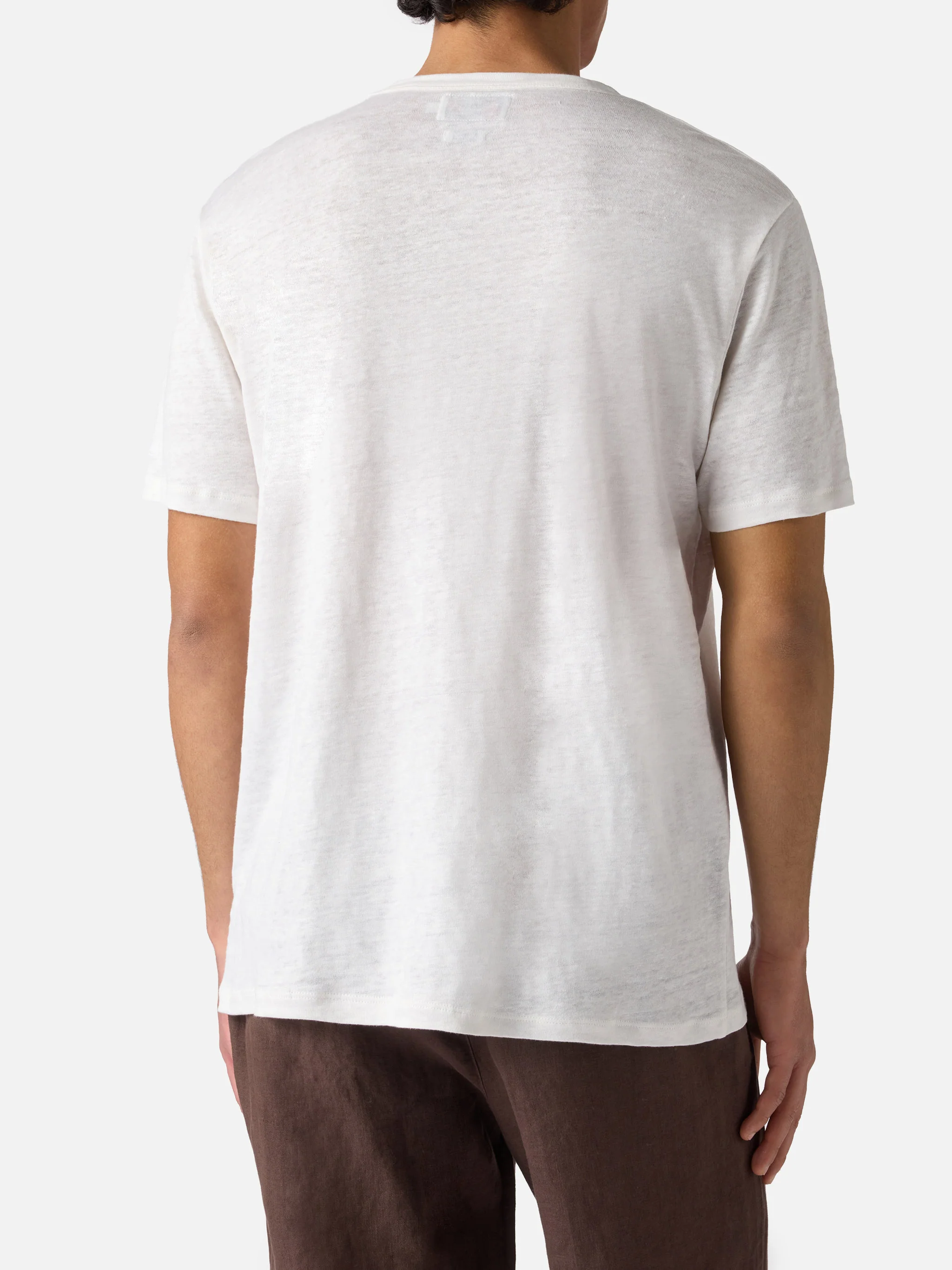 White Ecstasea pure linen t-shirt with logo embroidery - Image 4