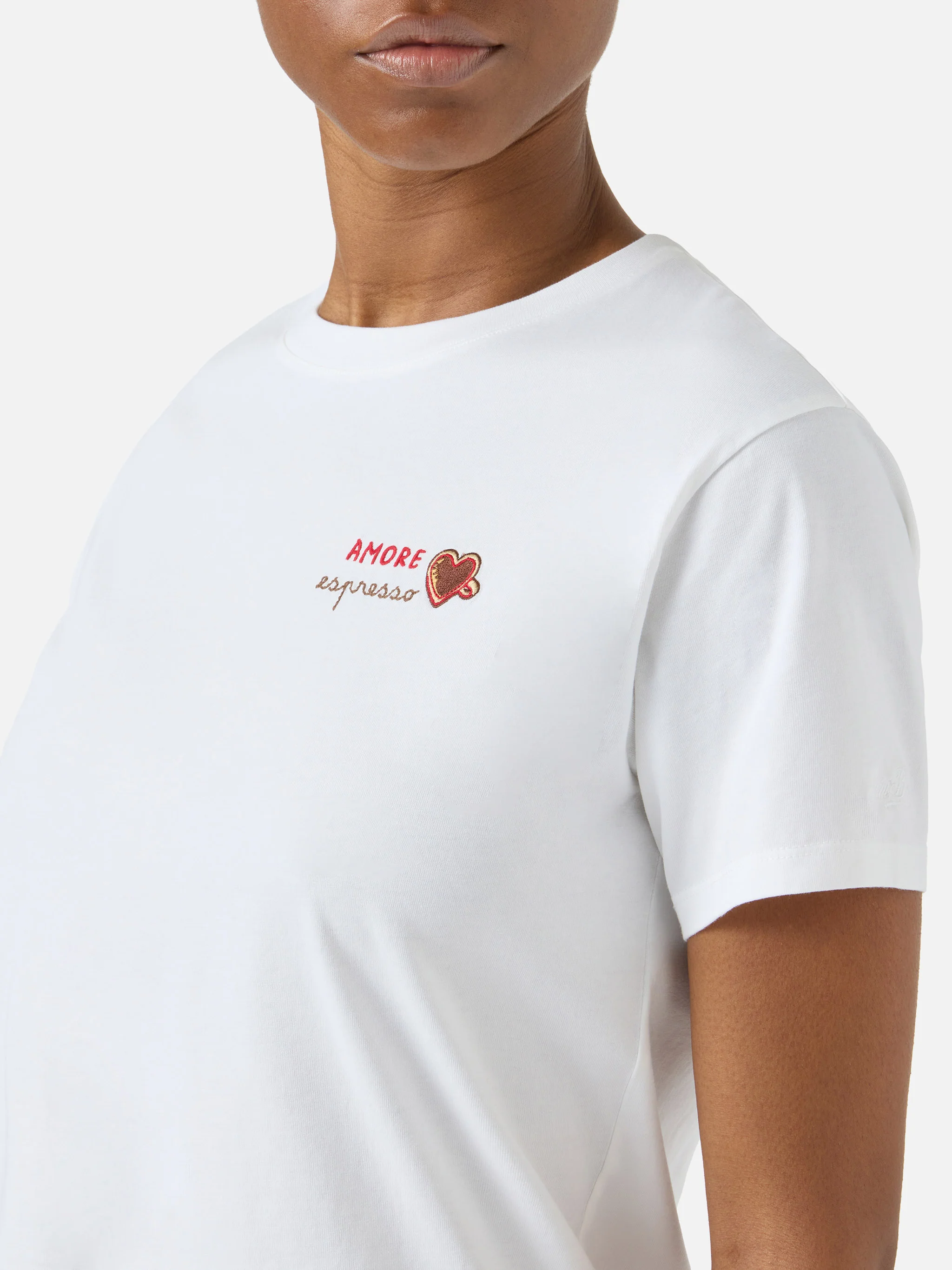 White Emilie T-shirt with Amore Espresso embroidery - Image 2