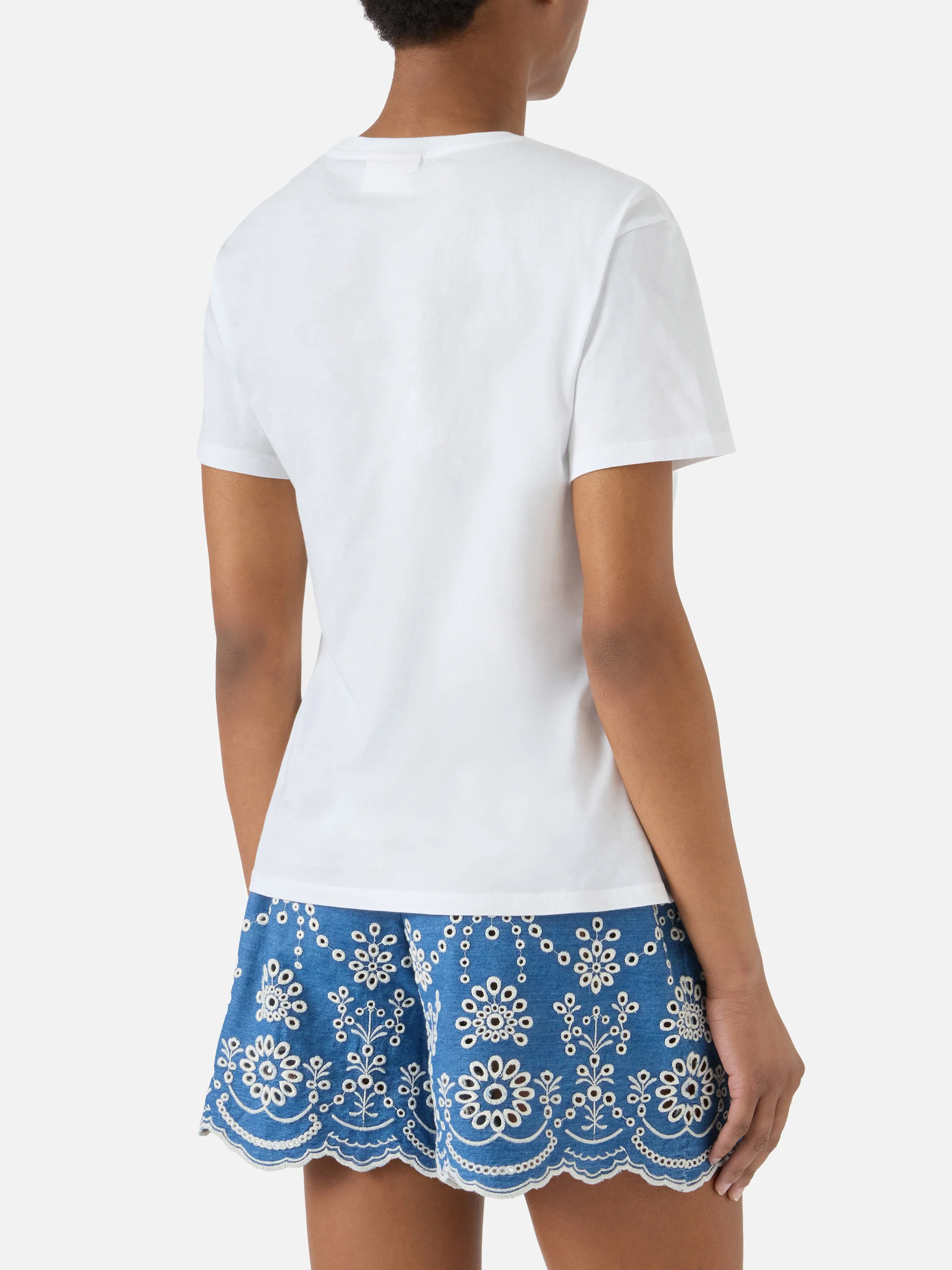 White Emilie T-shirt with Bikini Obsession embroidery and rhinestones - Image 3