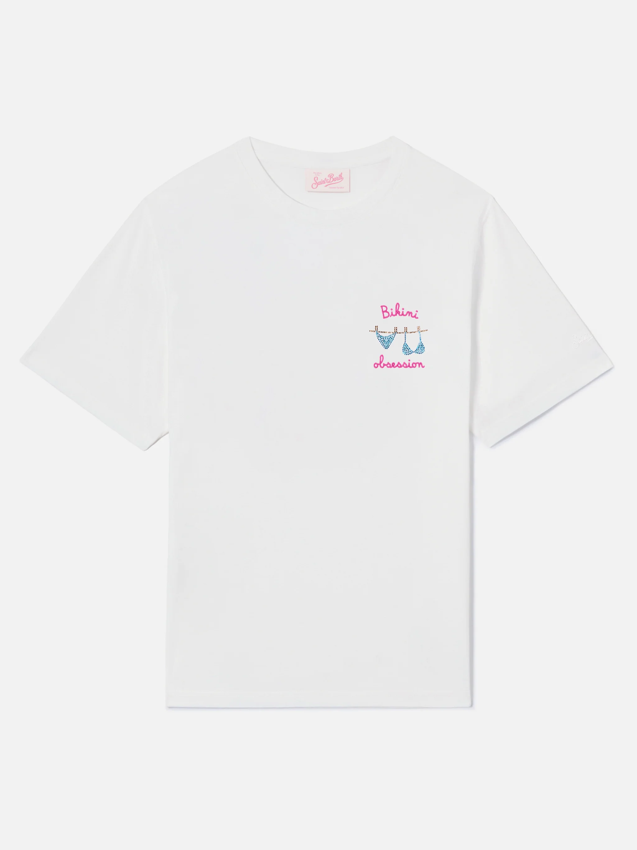 White Emilie T-shirt with Bikini Obsession embroidery and rhinestones - Image 4