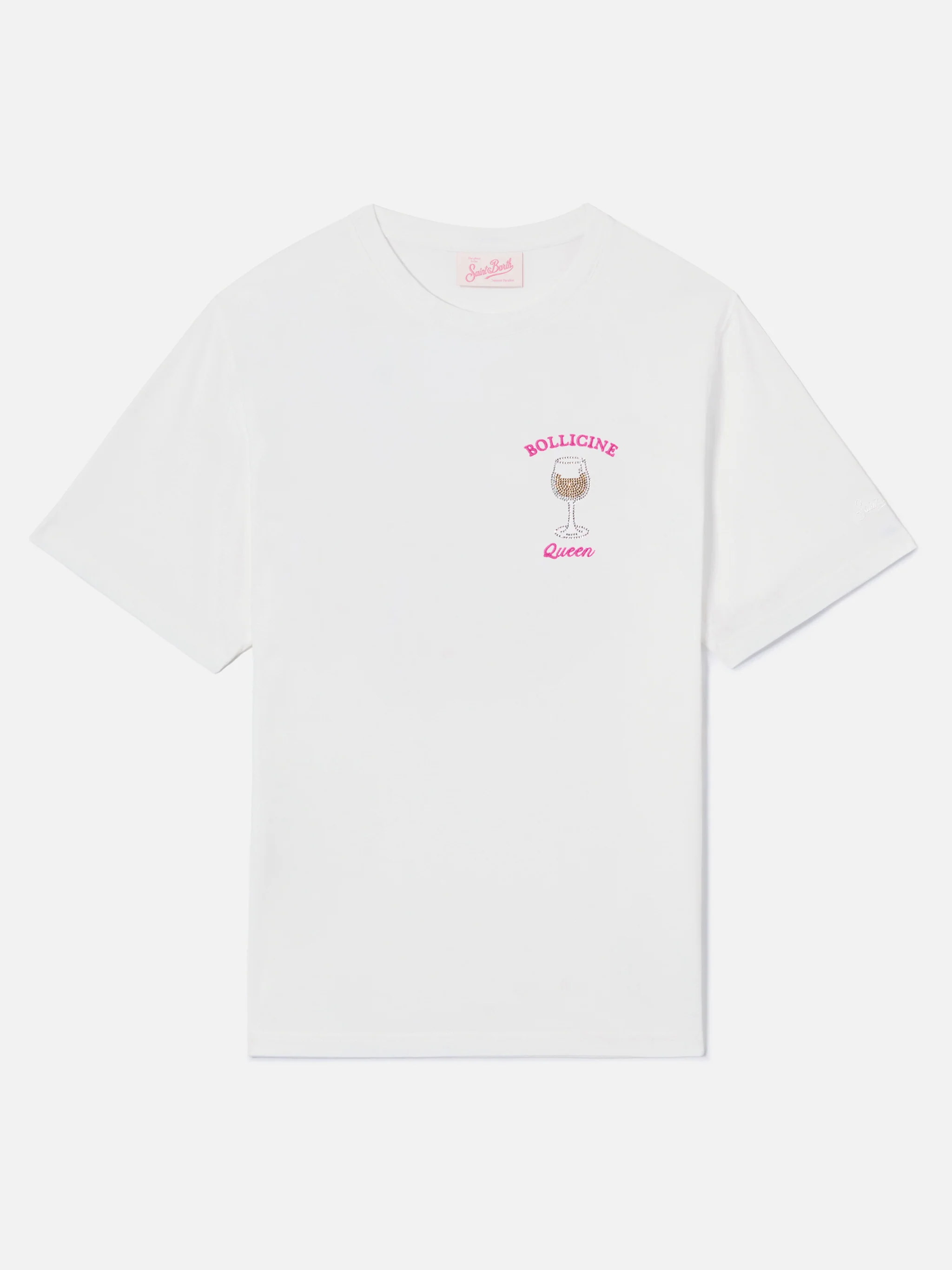 White Emilie T-shirt with Bollicine Queen embroidery and rhinestones - Image 4