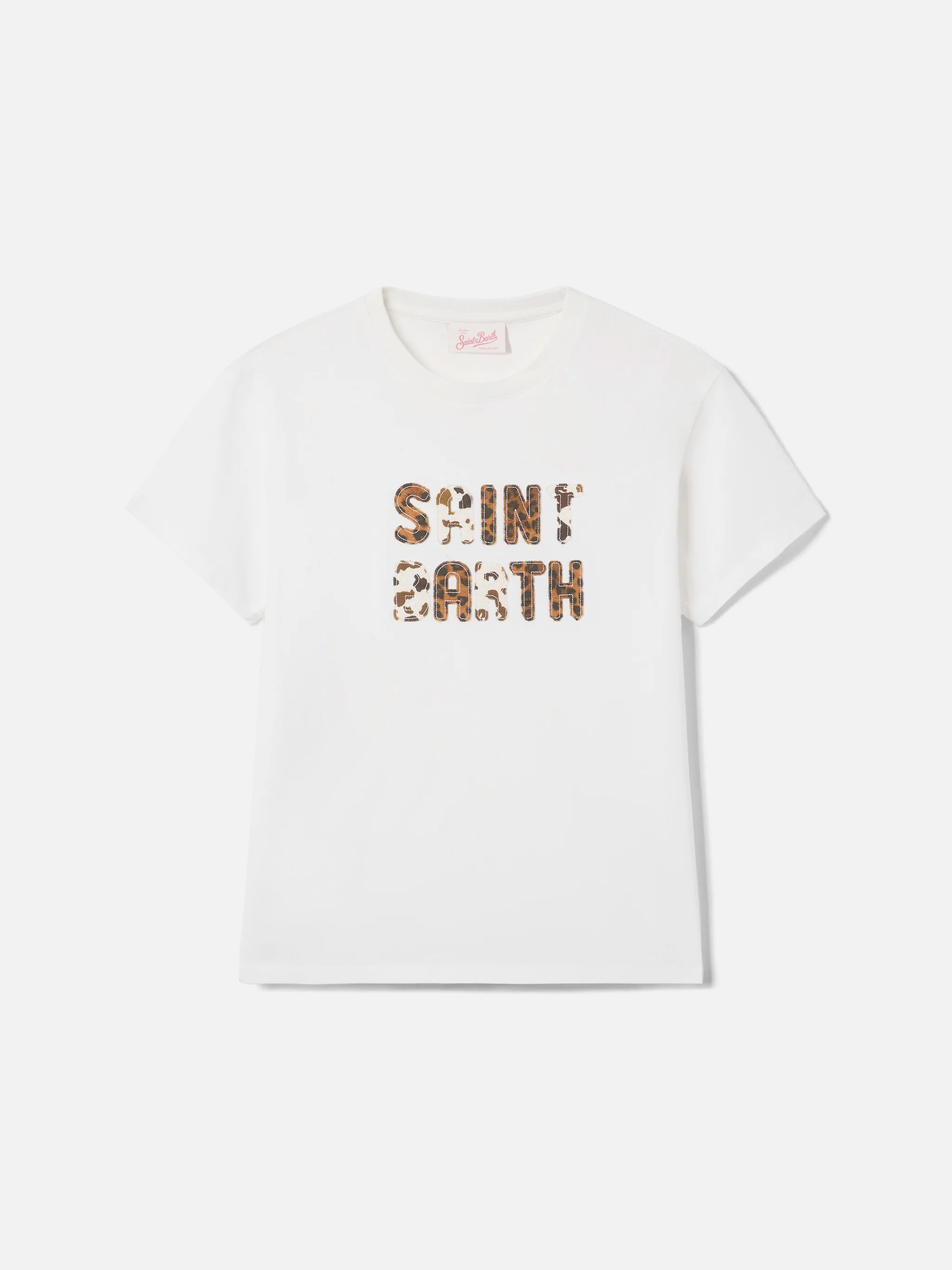 White Emilie T-shirt with embroidered animal print logo patch - Image 4