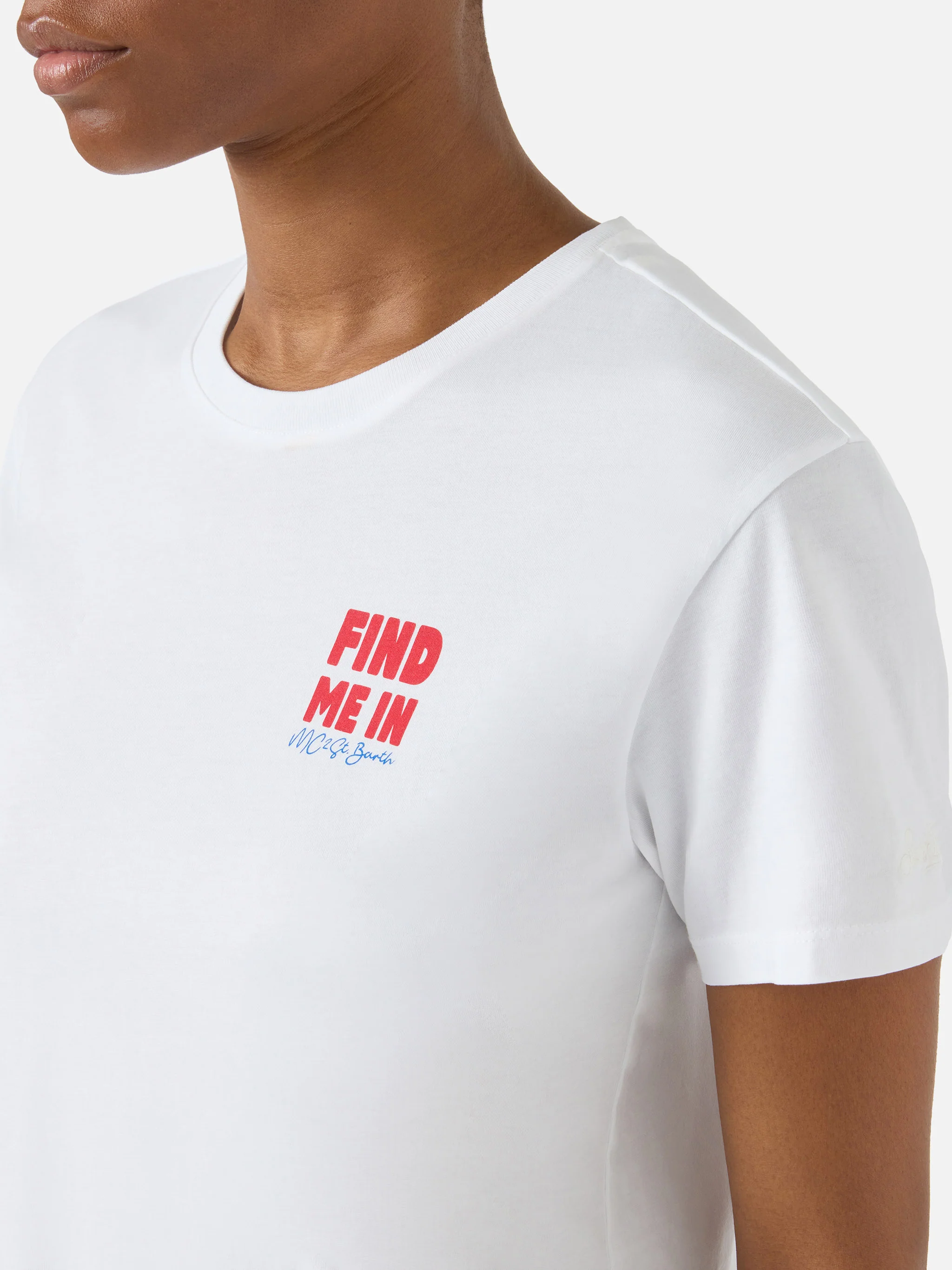 White Emilie T-shirt with Find Me in Vacation print - Image 2