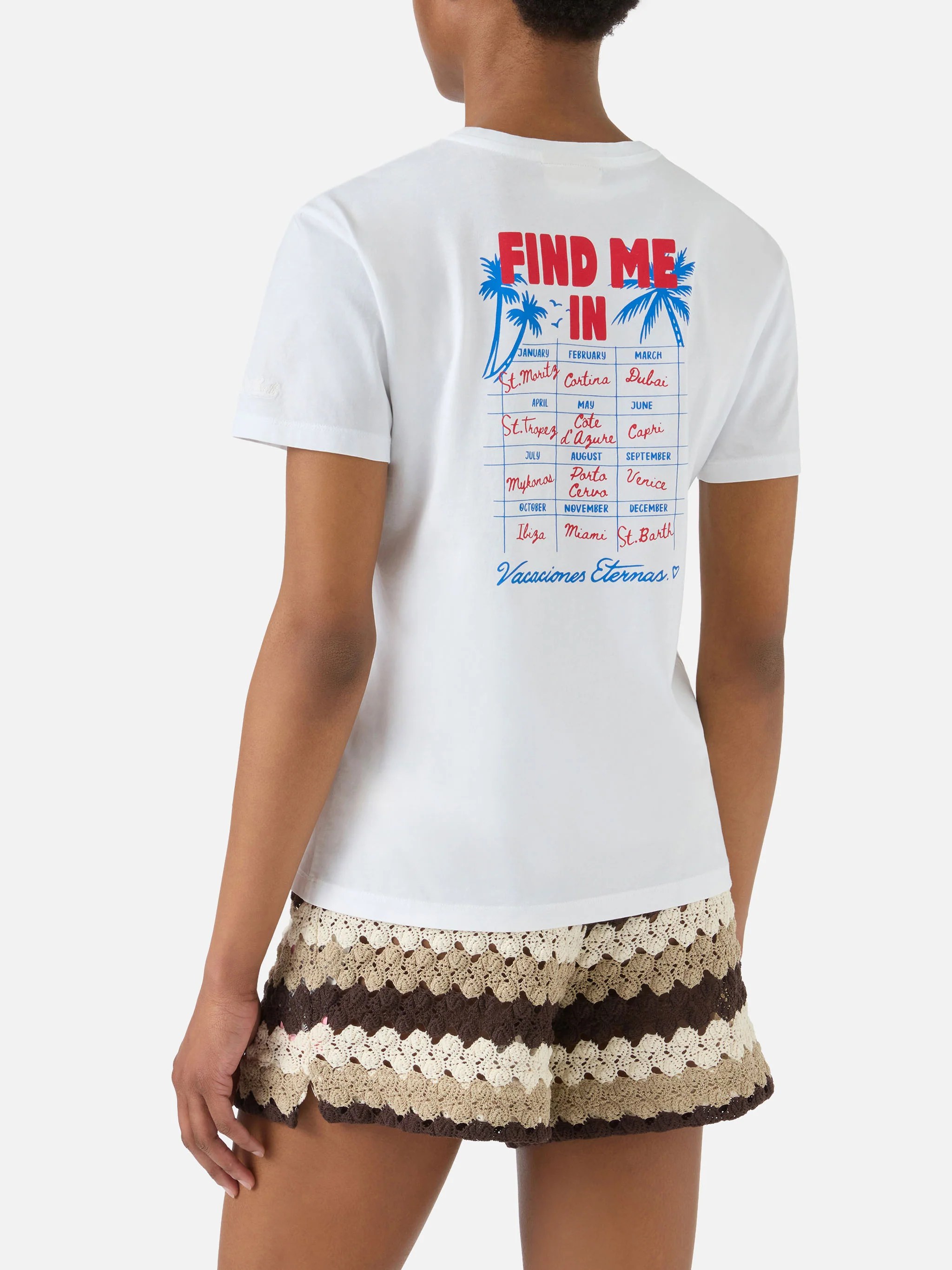 White Emilie T-shirt with Find Me in Vacation print - Image 3