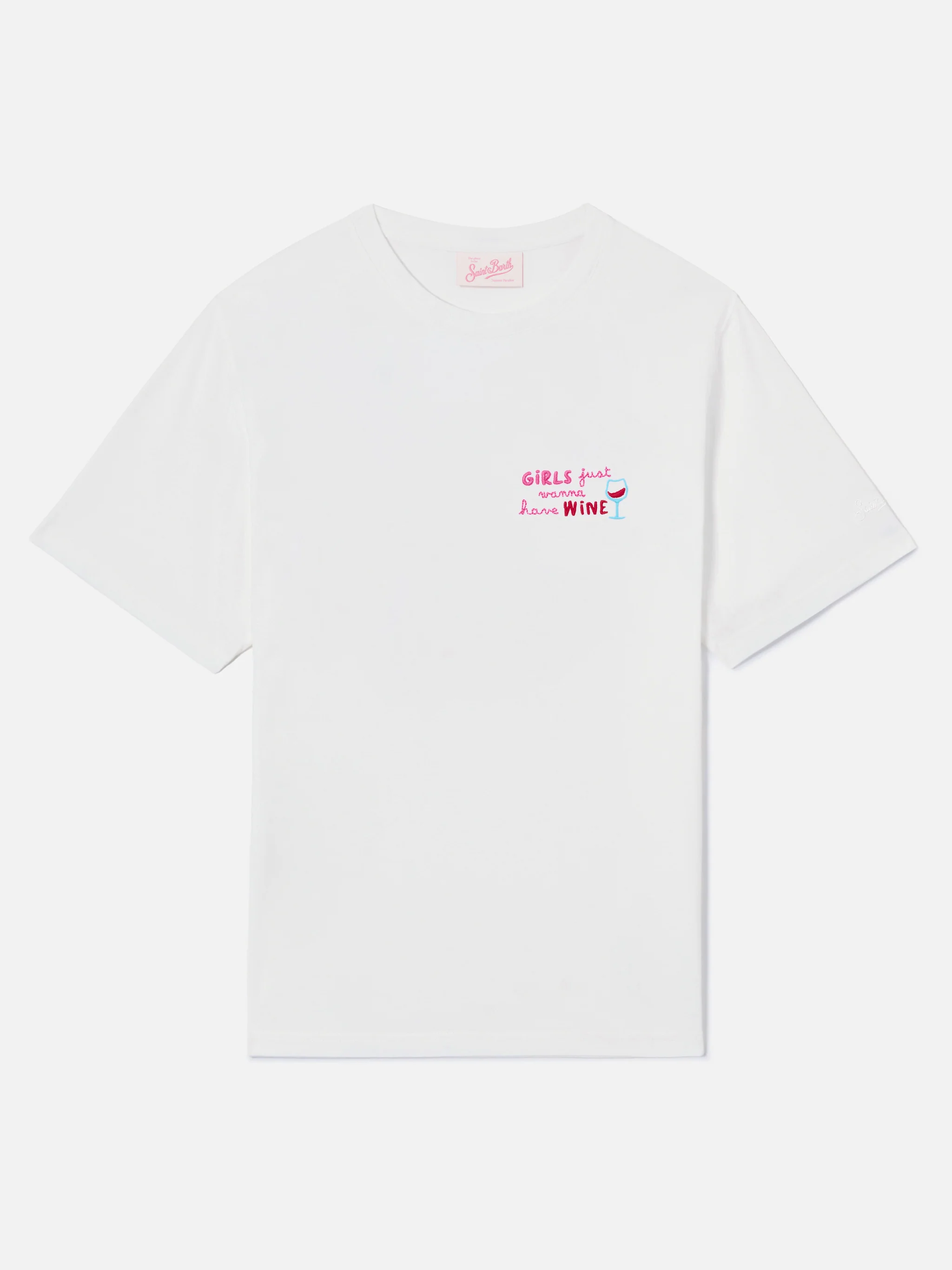 White Emilie T-shirt with Girls Just Wanna Have Wine embroidery - Image 4