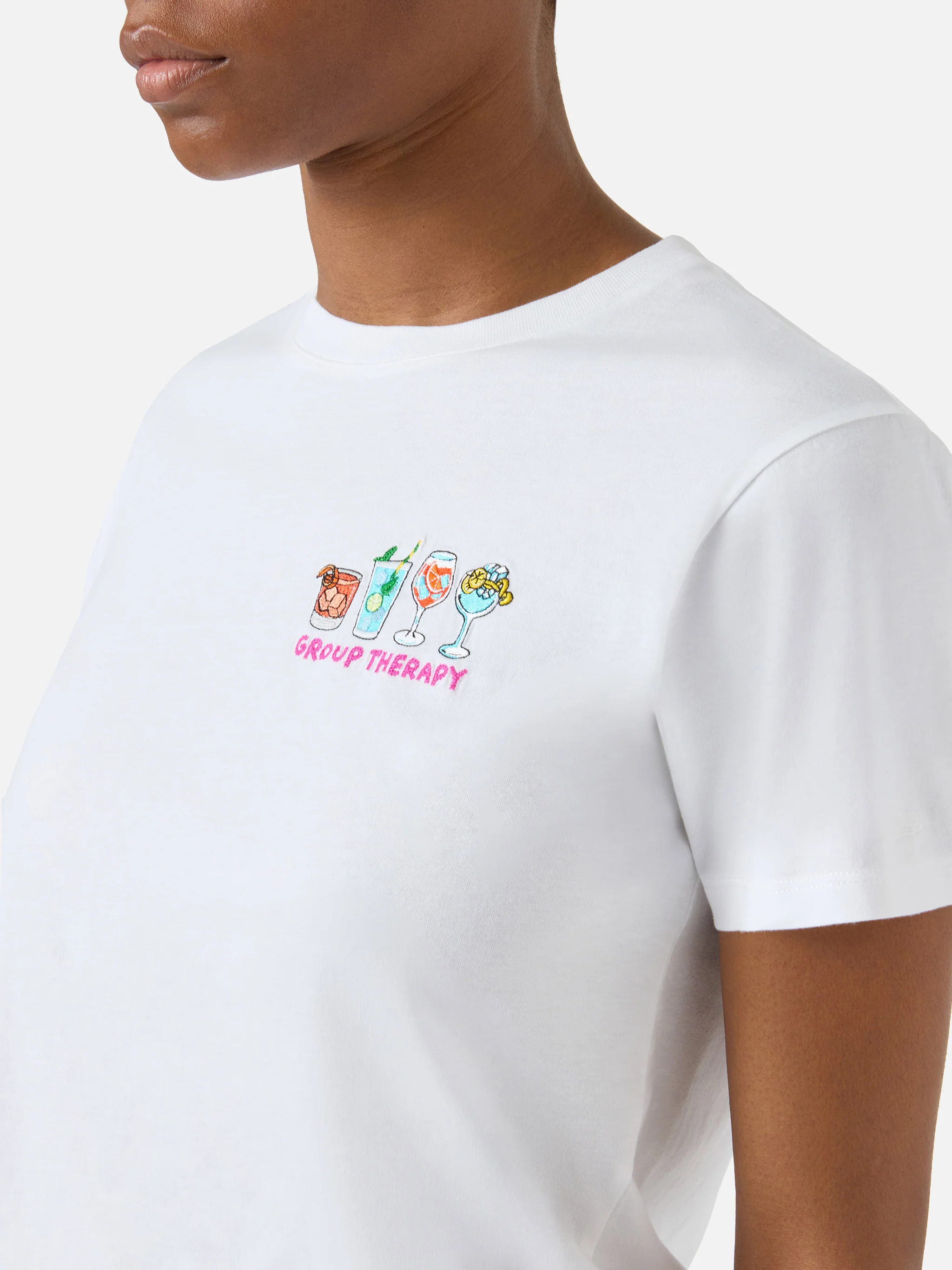 White Emilie T-shirt with Group Therapy embroidery - Image 2