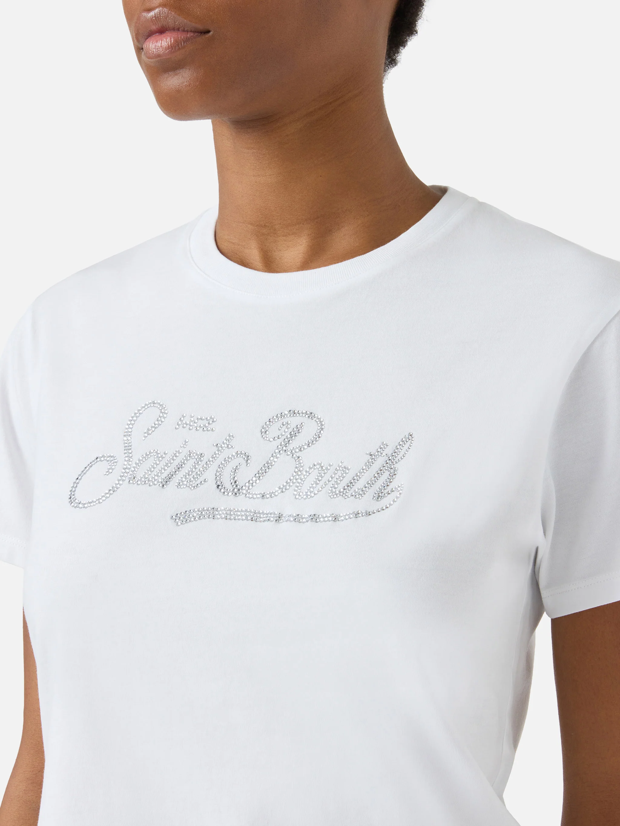 White Emilie T-shirt with rhinestone logo - Image 2