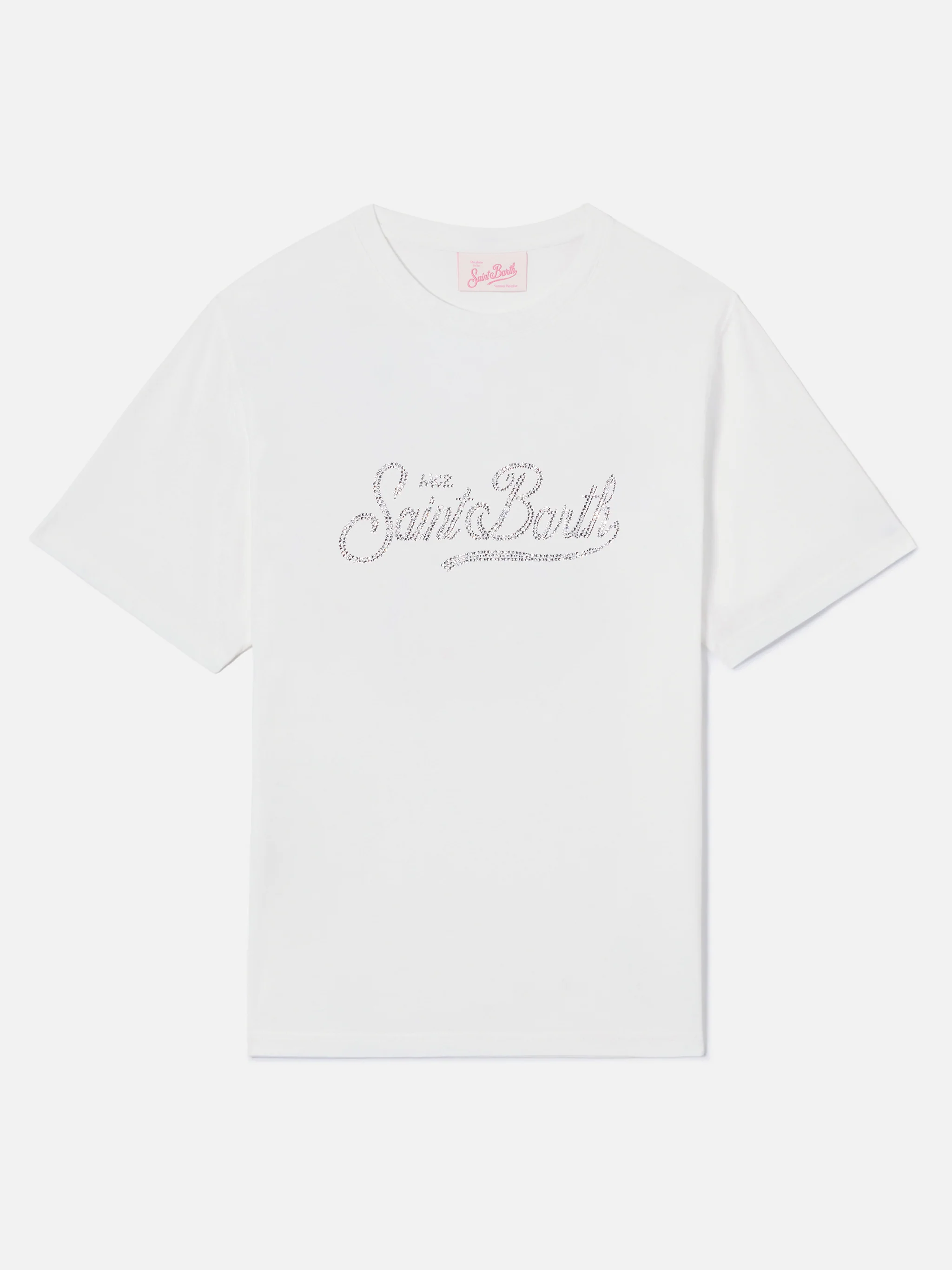 White Emilie T-shirt with rhinestone logo - Image 4