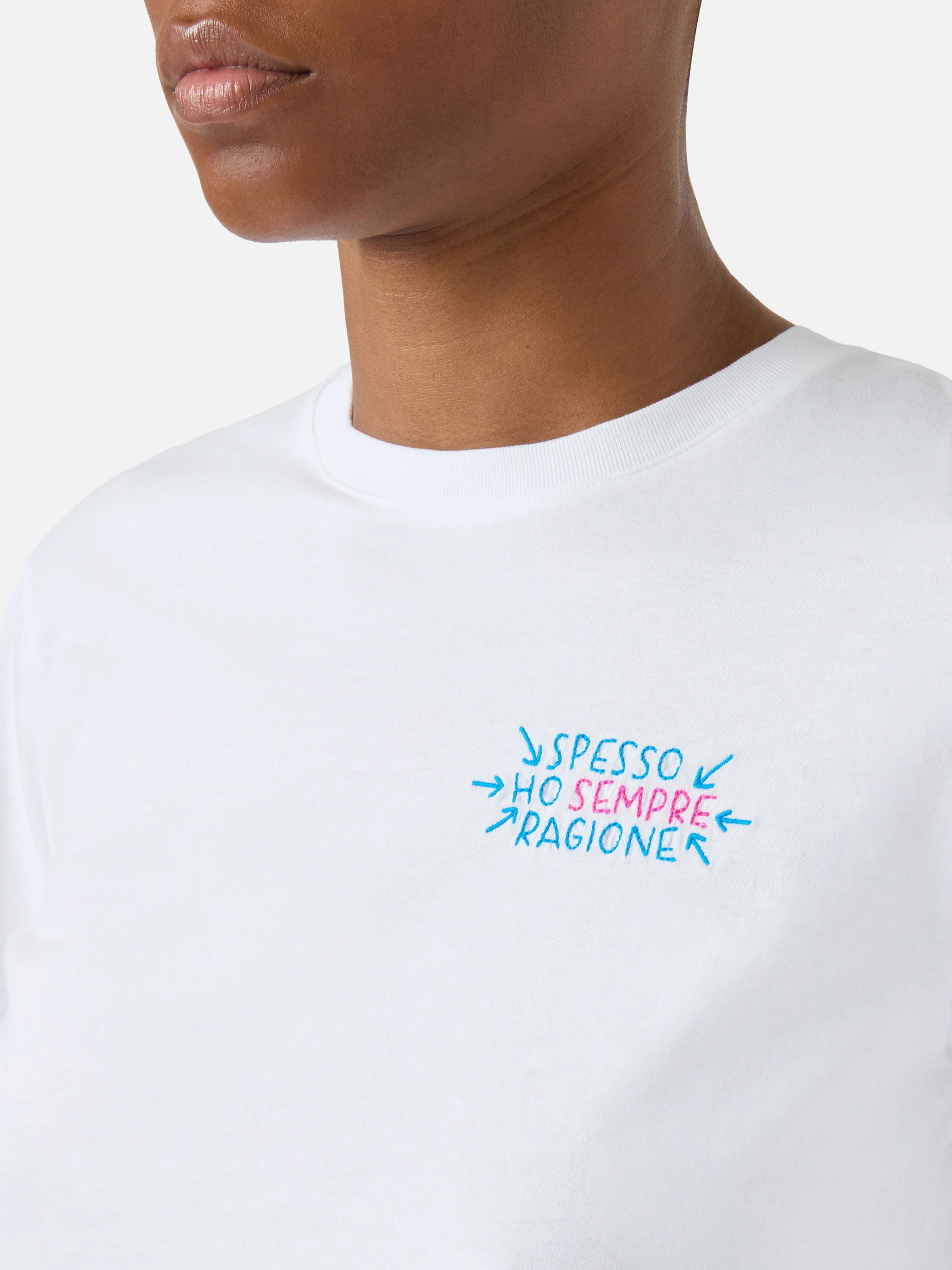 White Emilie T-shirt with Spesso ho sempre ragione embroidery - Image 2