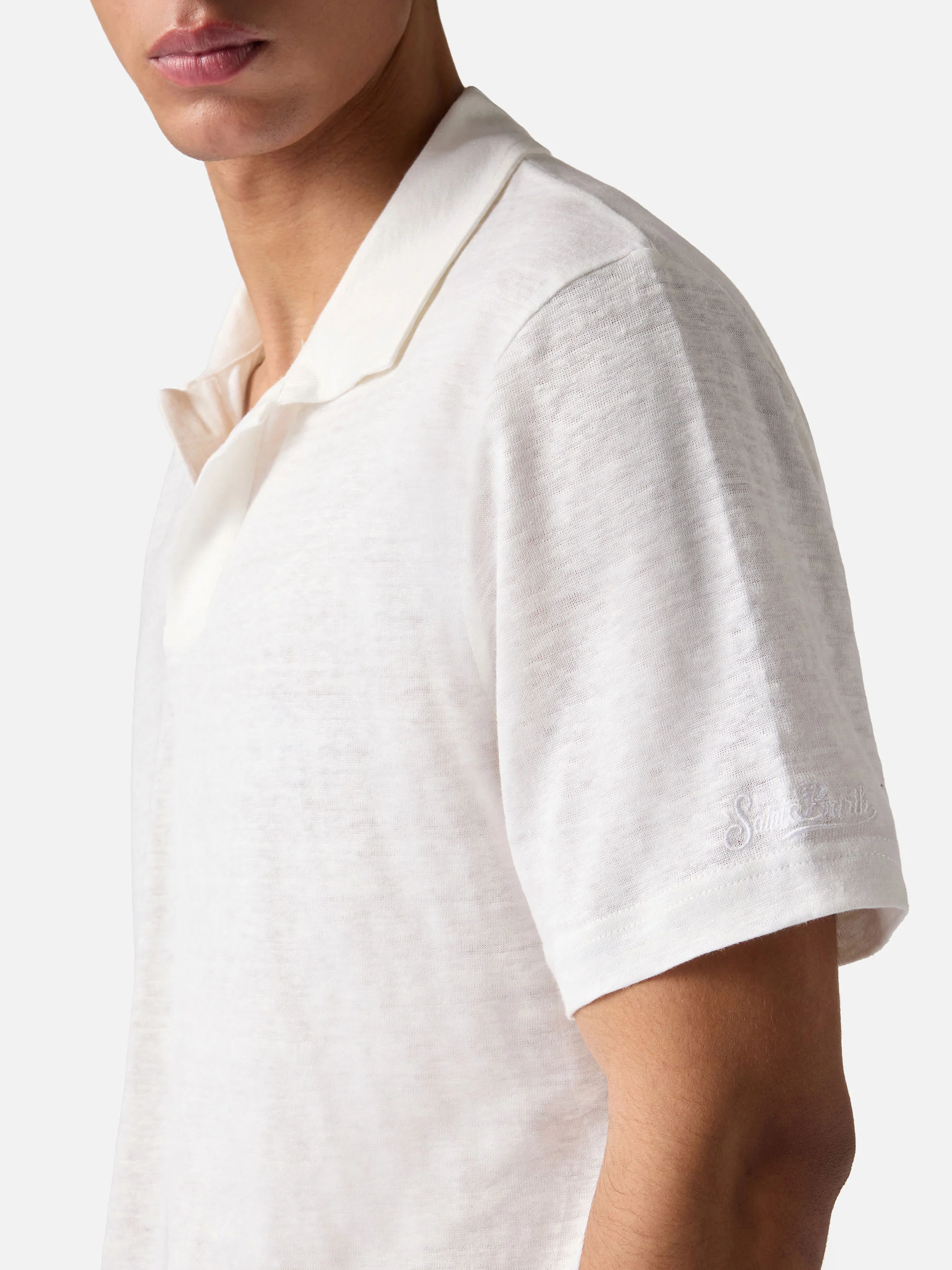 White Fraser polo in pure linen - Image 2