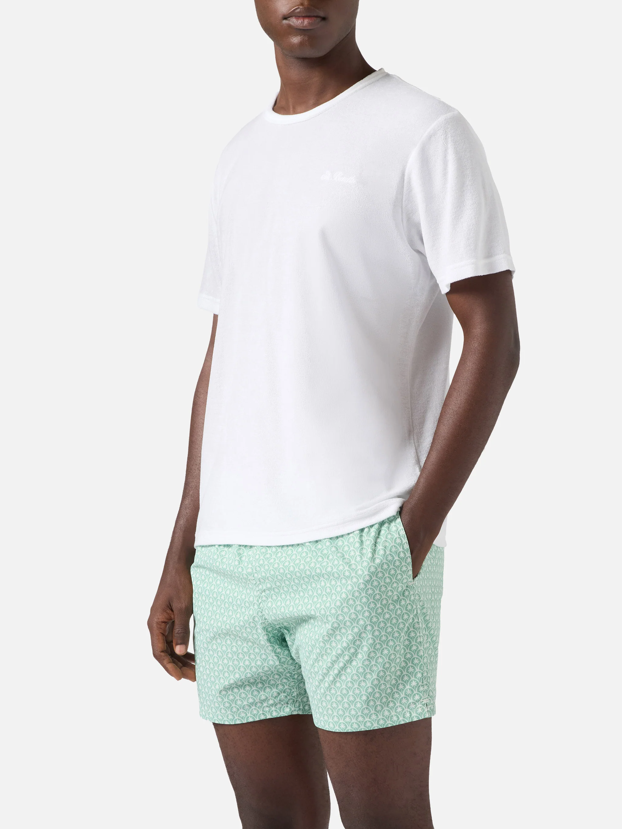 White Gary cotton terry-effect t-shirt with logo embroidery - Image 2