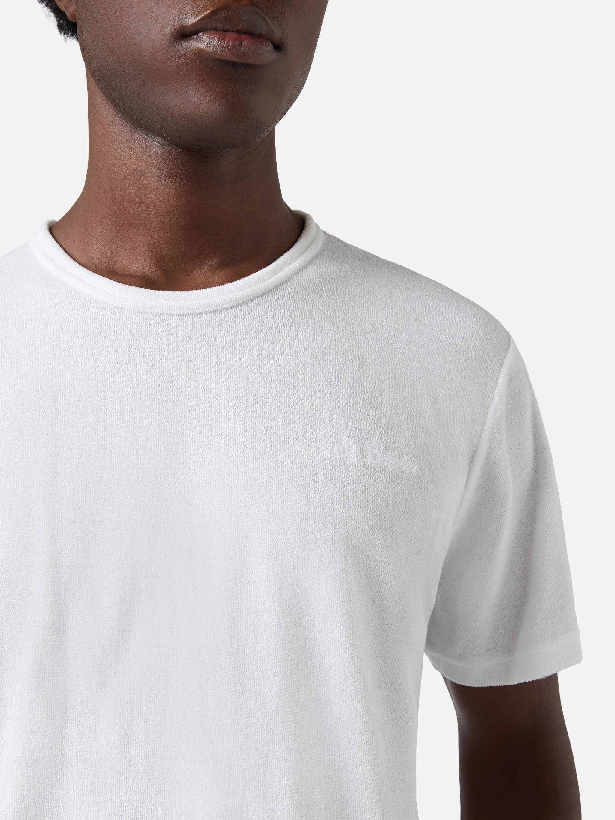 White Gary cotton terry-effect t-shirt with logo embroidery - Image 3