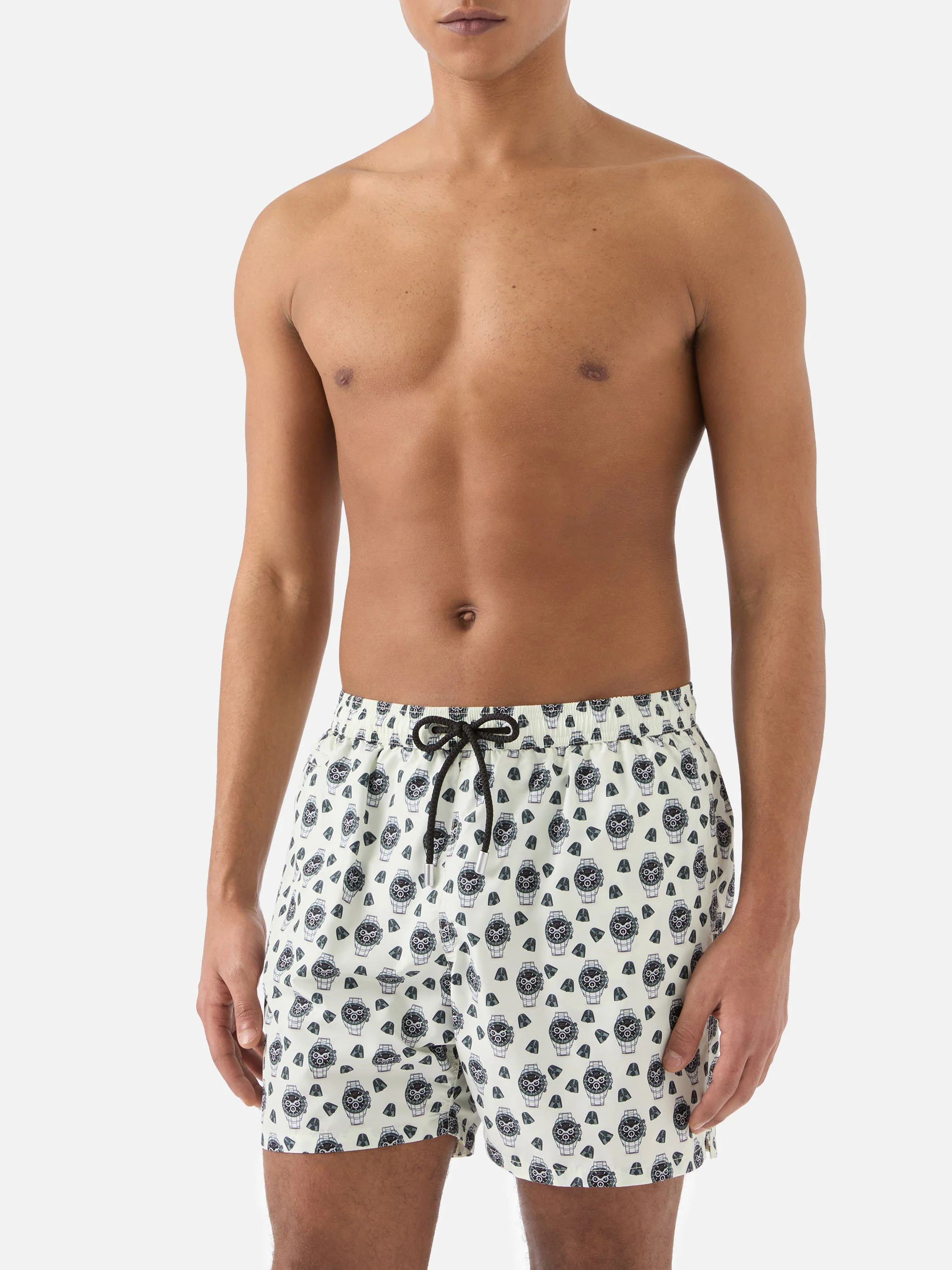 White Lighting Micro swim shorts with watch in the night print - Image 3