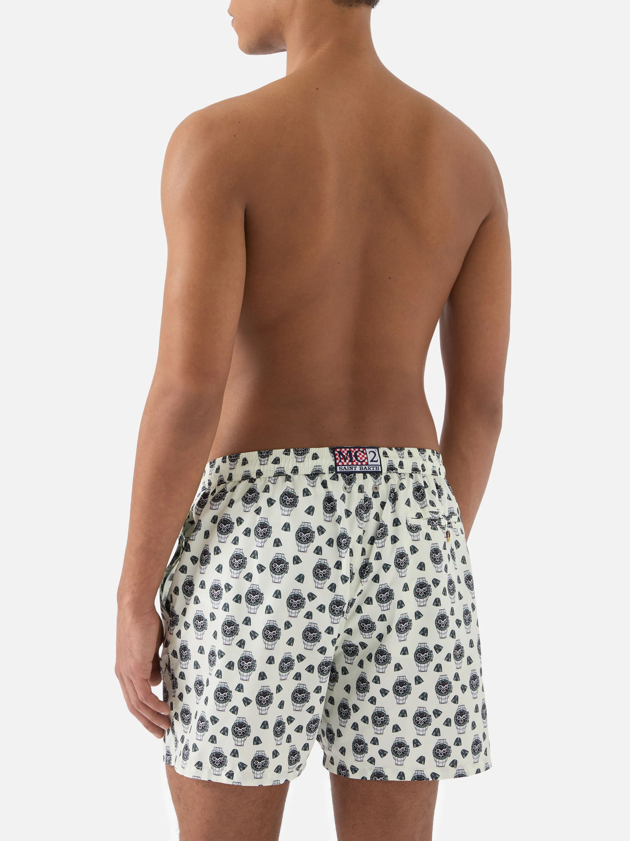 White Lighting Micro swim shorts with watch in the night print - Image 5