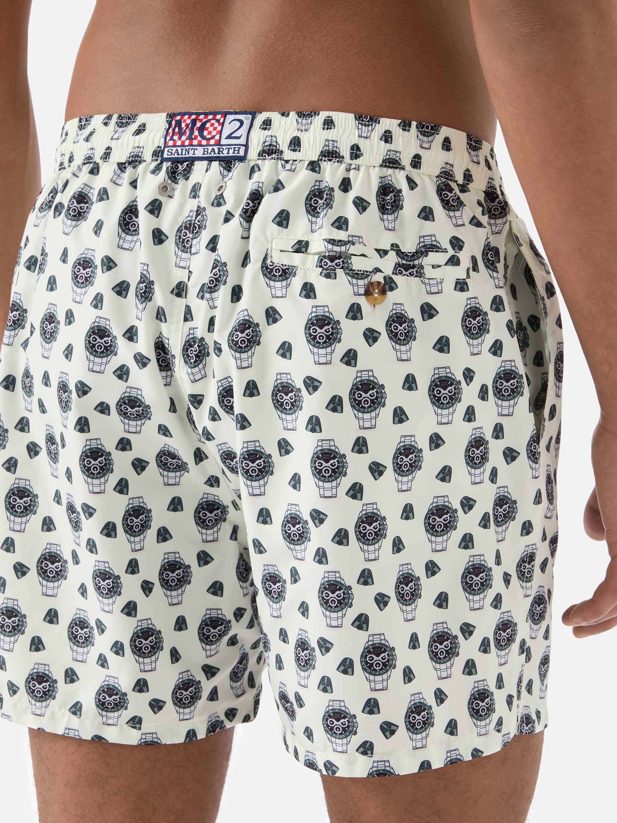White Lighting Micro swim shorts with watch in the night print - Image 6