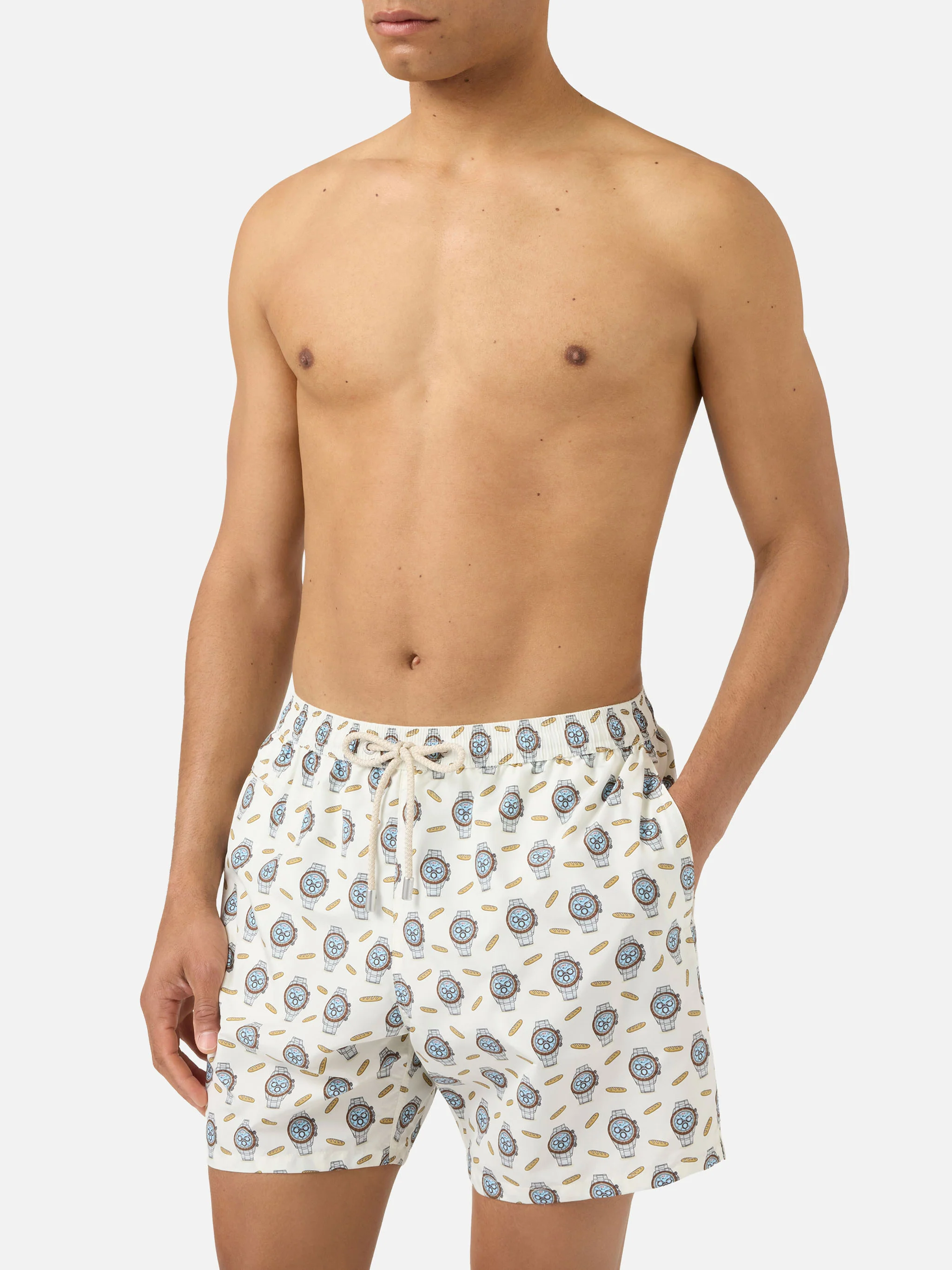 White Lighting Micro swim shorts with watches and baguettes print - Image 3