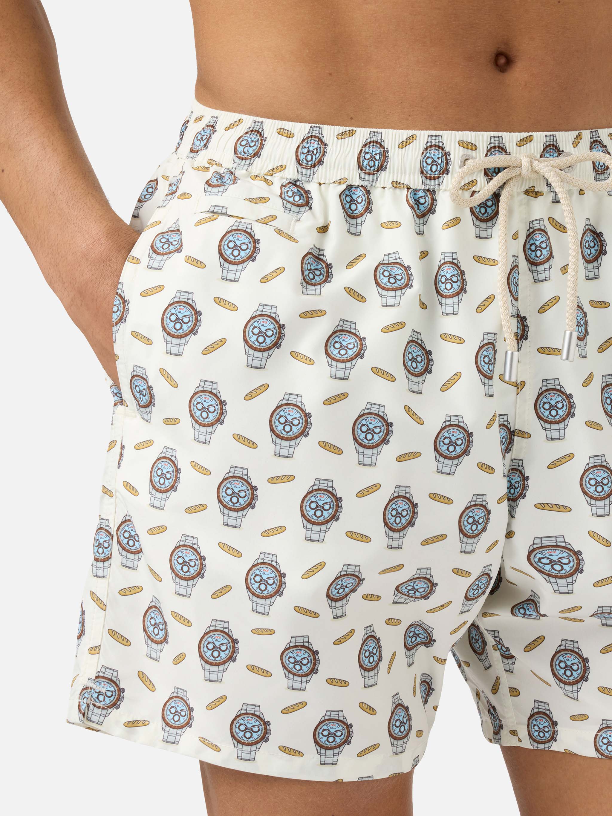 White Lighting Micro swim shorts with watches and baguettes print - Image 4