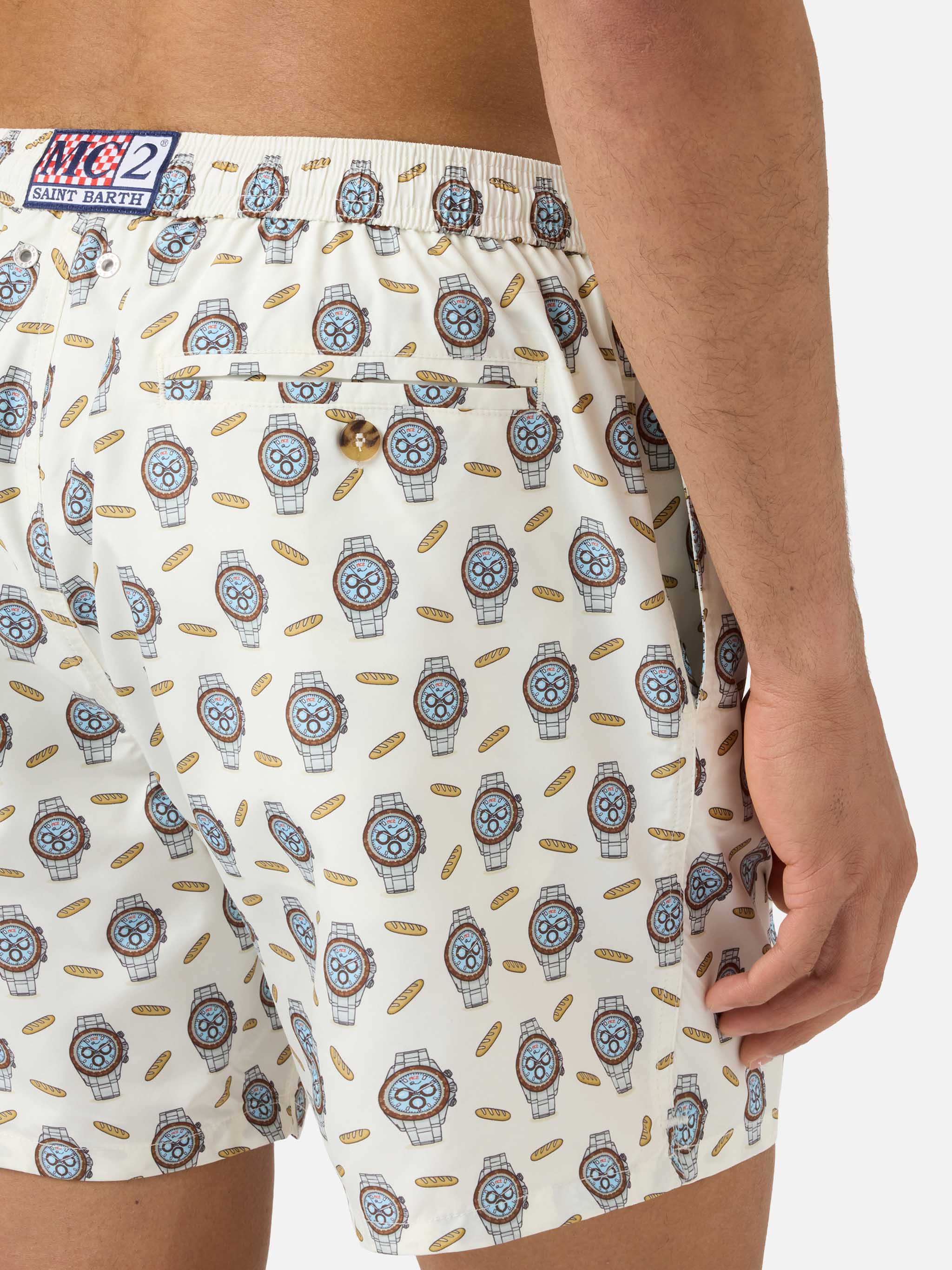 White Lighting Micro swim shorts with watches and baguettes print - Image 6
