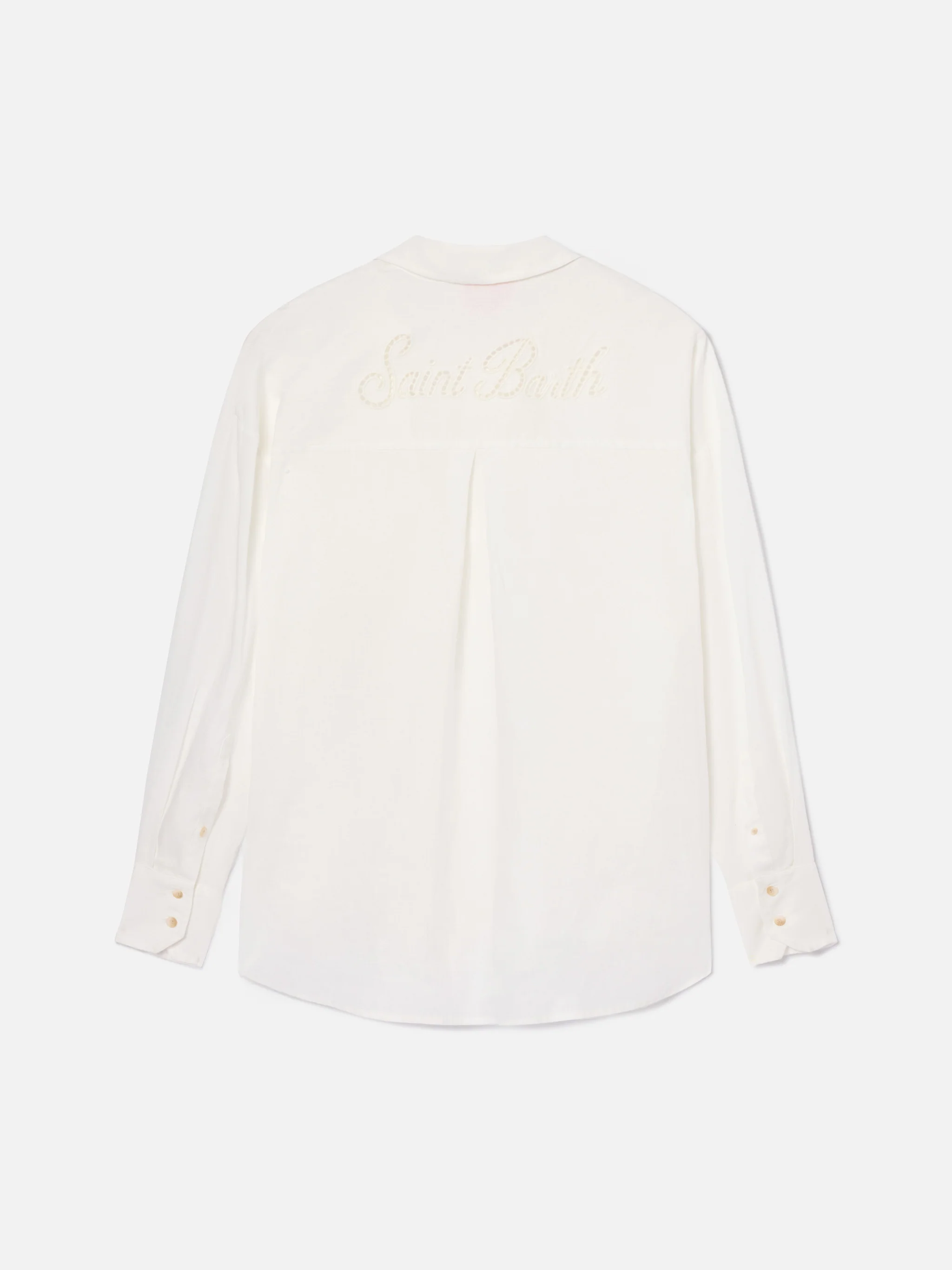 White linen Cristal shirt with perforated Saint Barth embroidery - Image 2