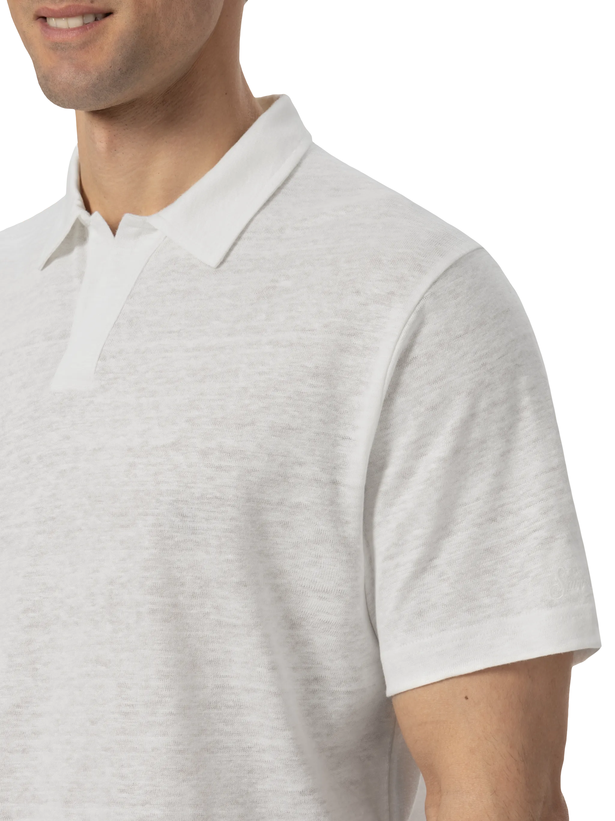 White linen buttonless polo shirt Fraser - Image 3