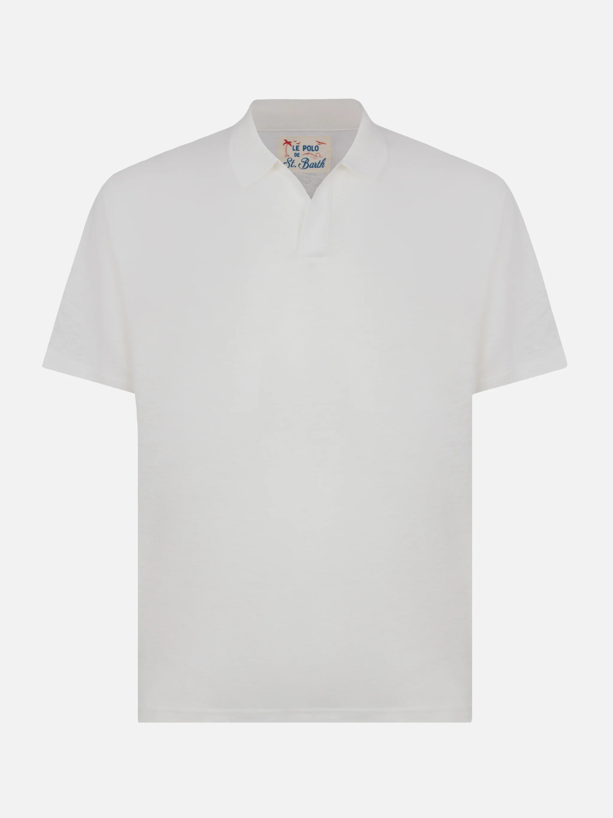 White linen buttonless polo shirt Fraser - Image 4