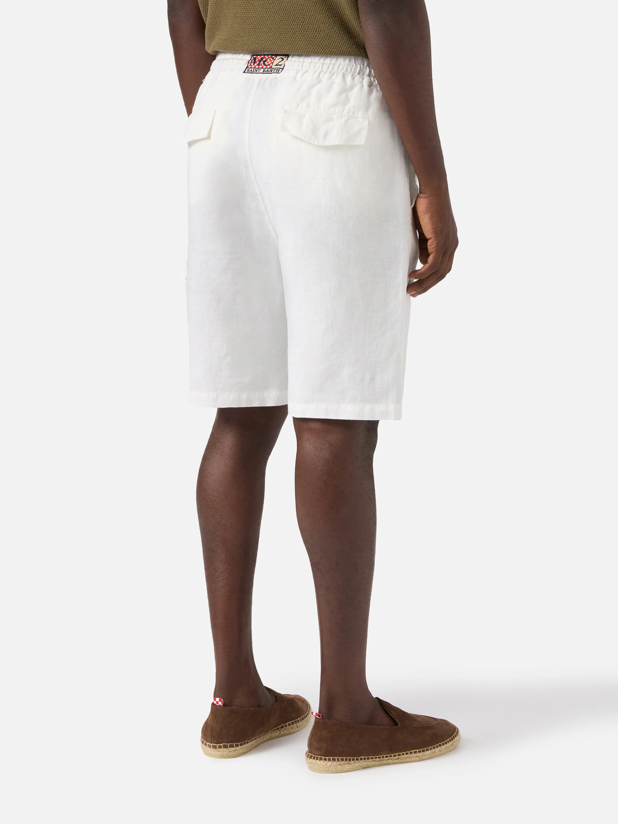 White Marseille bermuda shorts in pure linen - Image 3