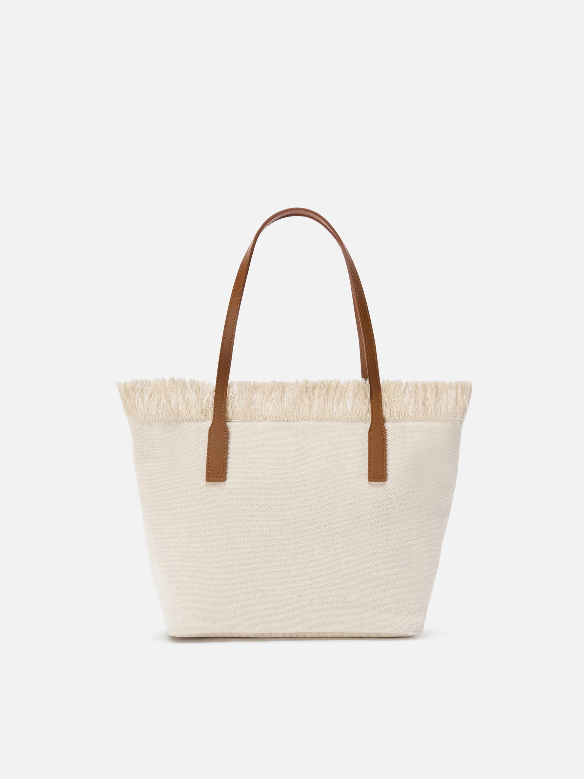White medium City canvas shopper bag with fringes - Image 4