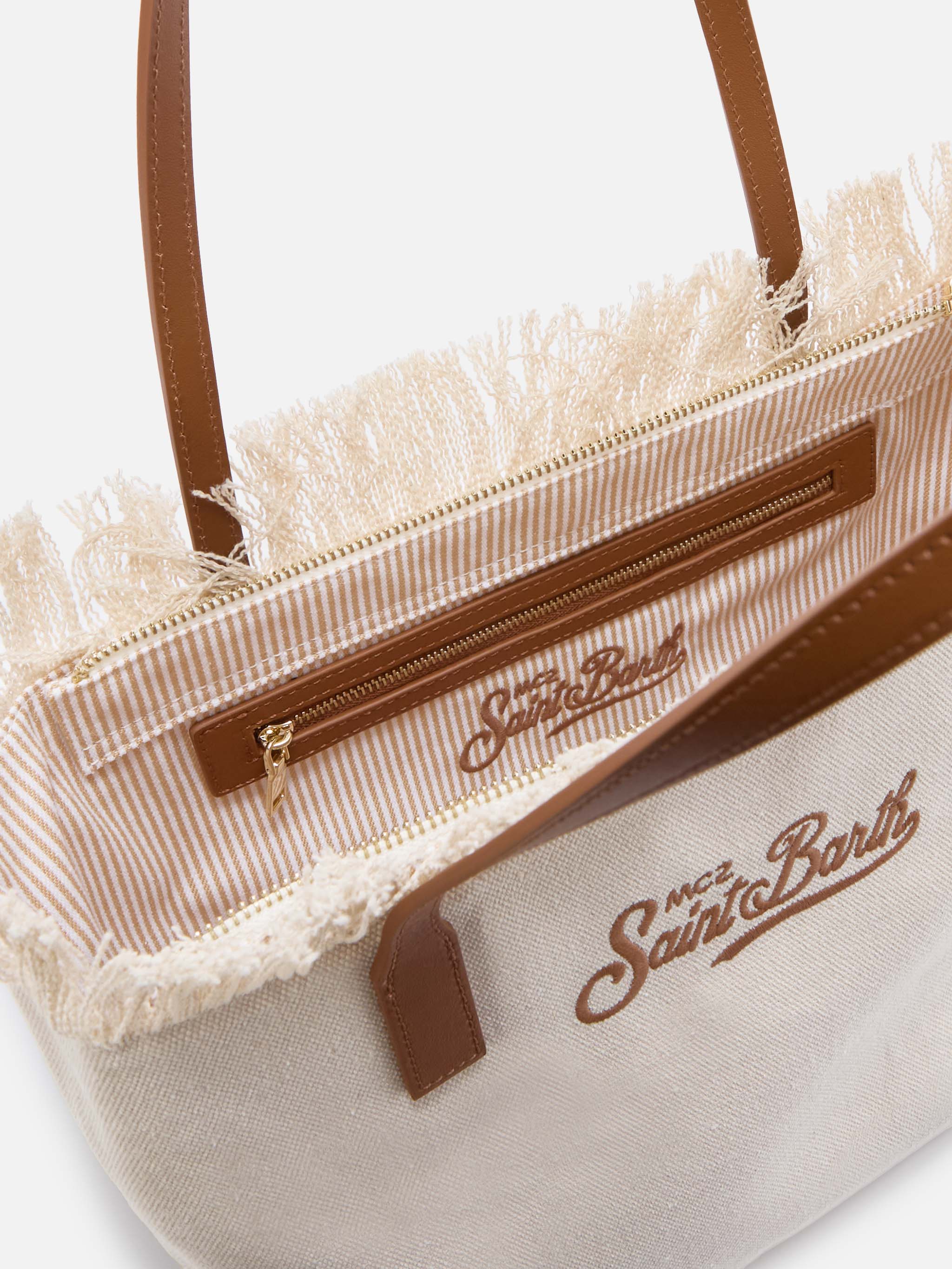 White medium City canvas shopper bag with fringes - Image 5