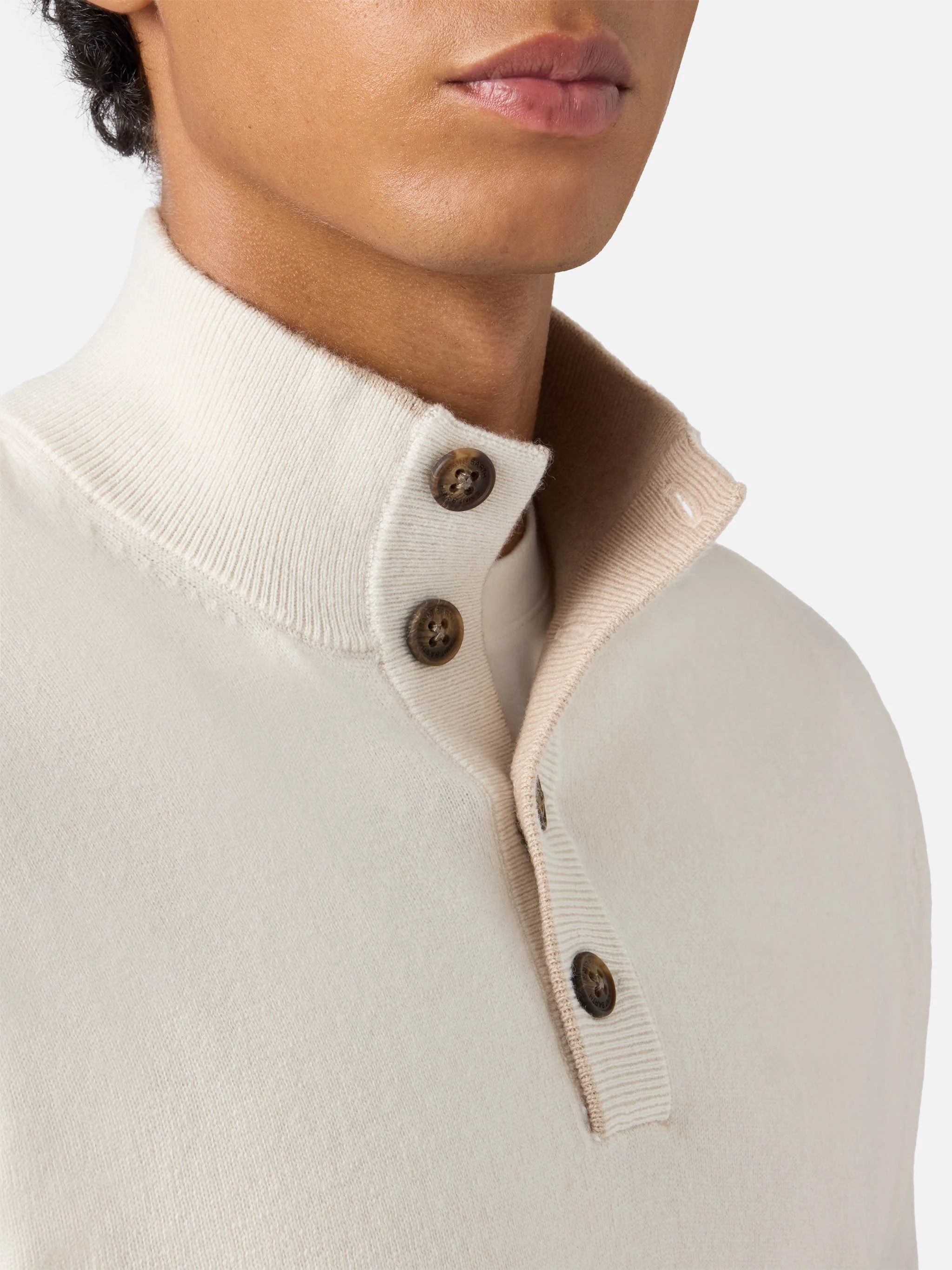 Half-zip sweater in white merino wool and cashmere - Image 2