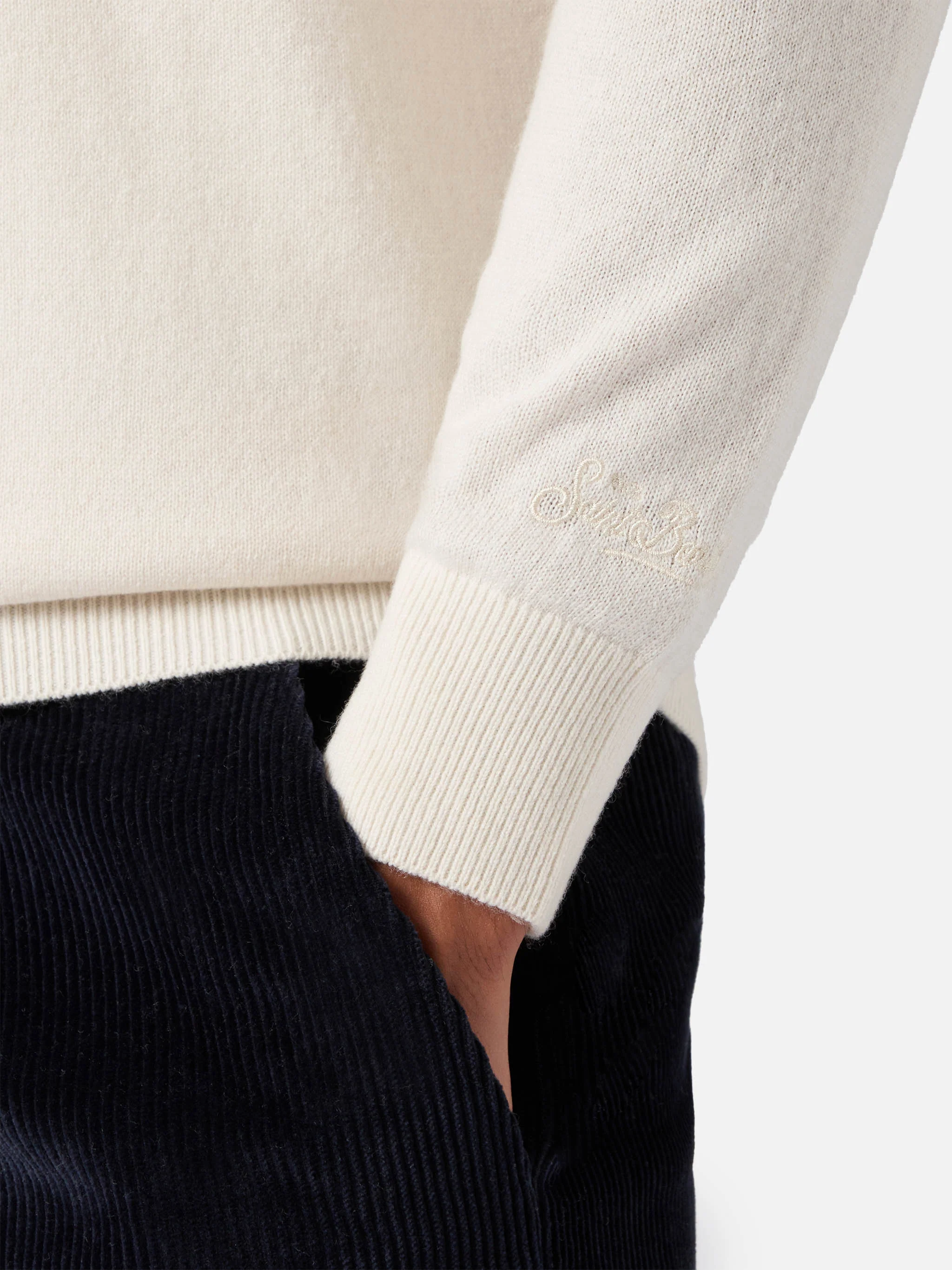 Half-zip sweater in white merino wool and cashmere - Image 4