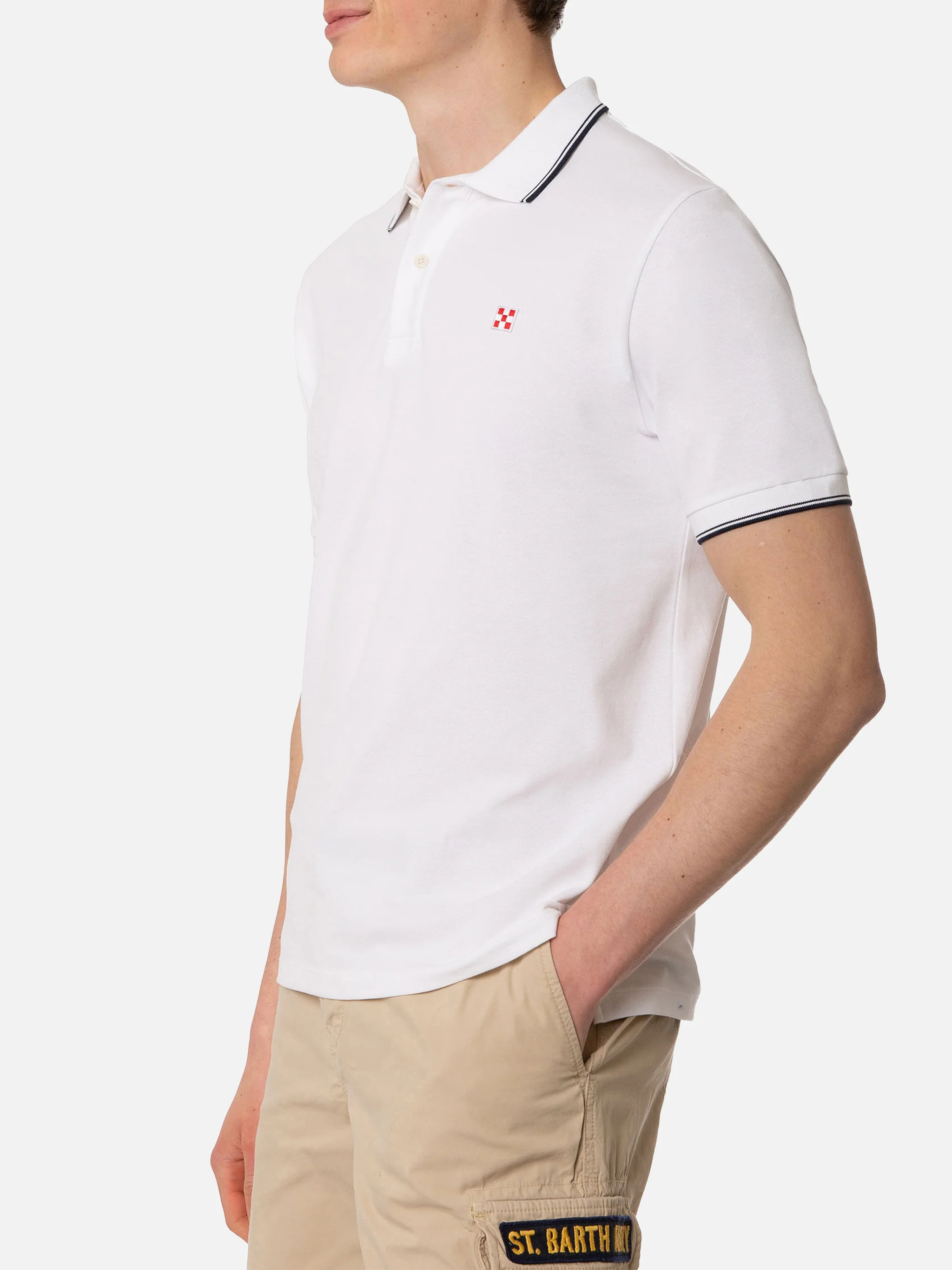 White piquet polo with St. Barth logo - Image 3