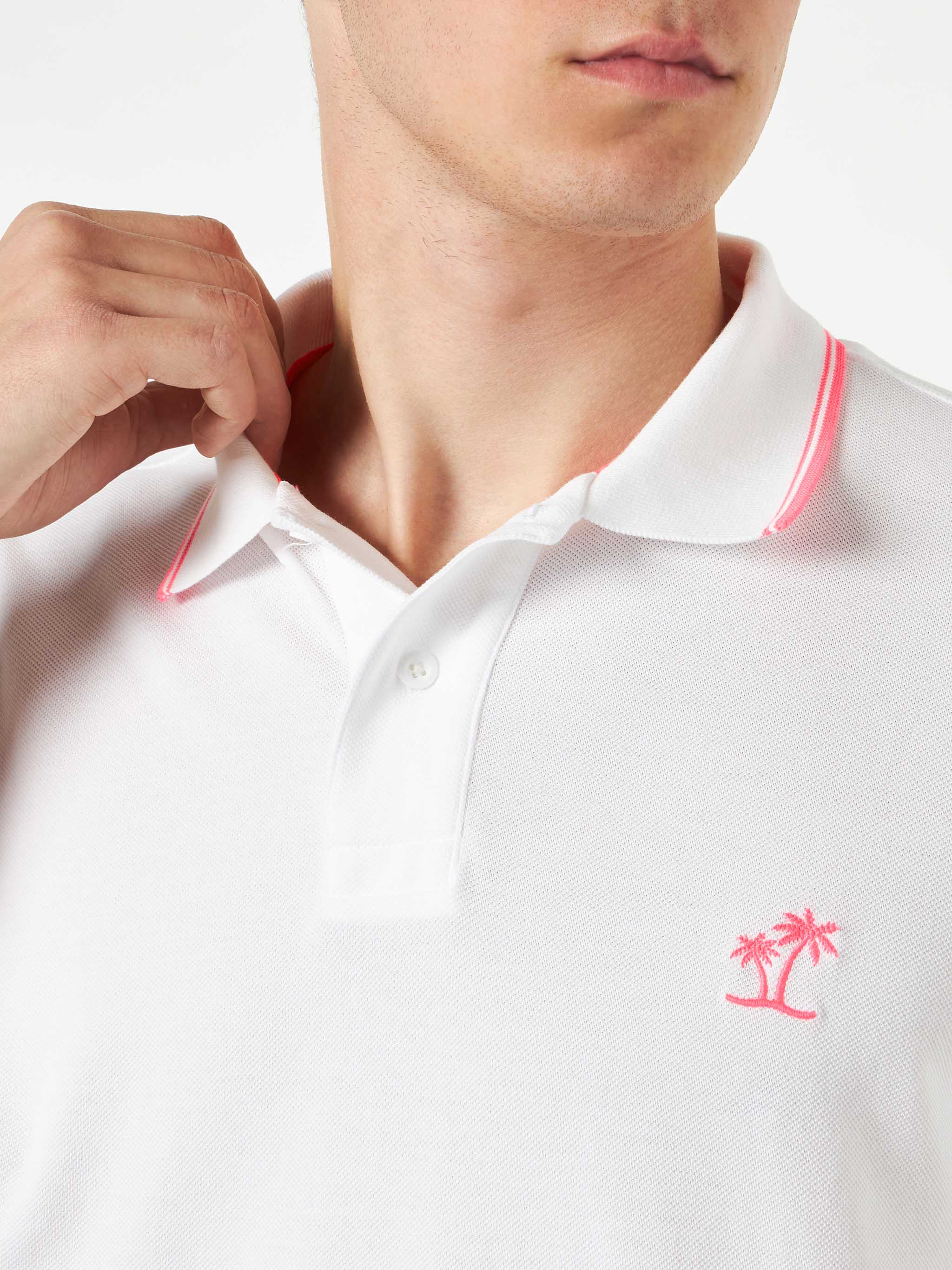 White piquet polo with palm embroidery - Image 2