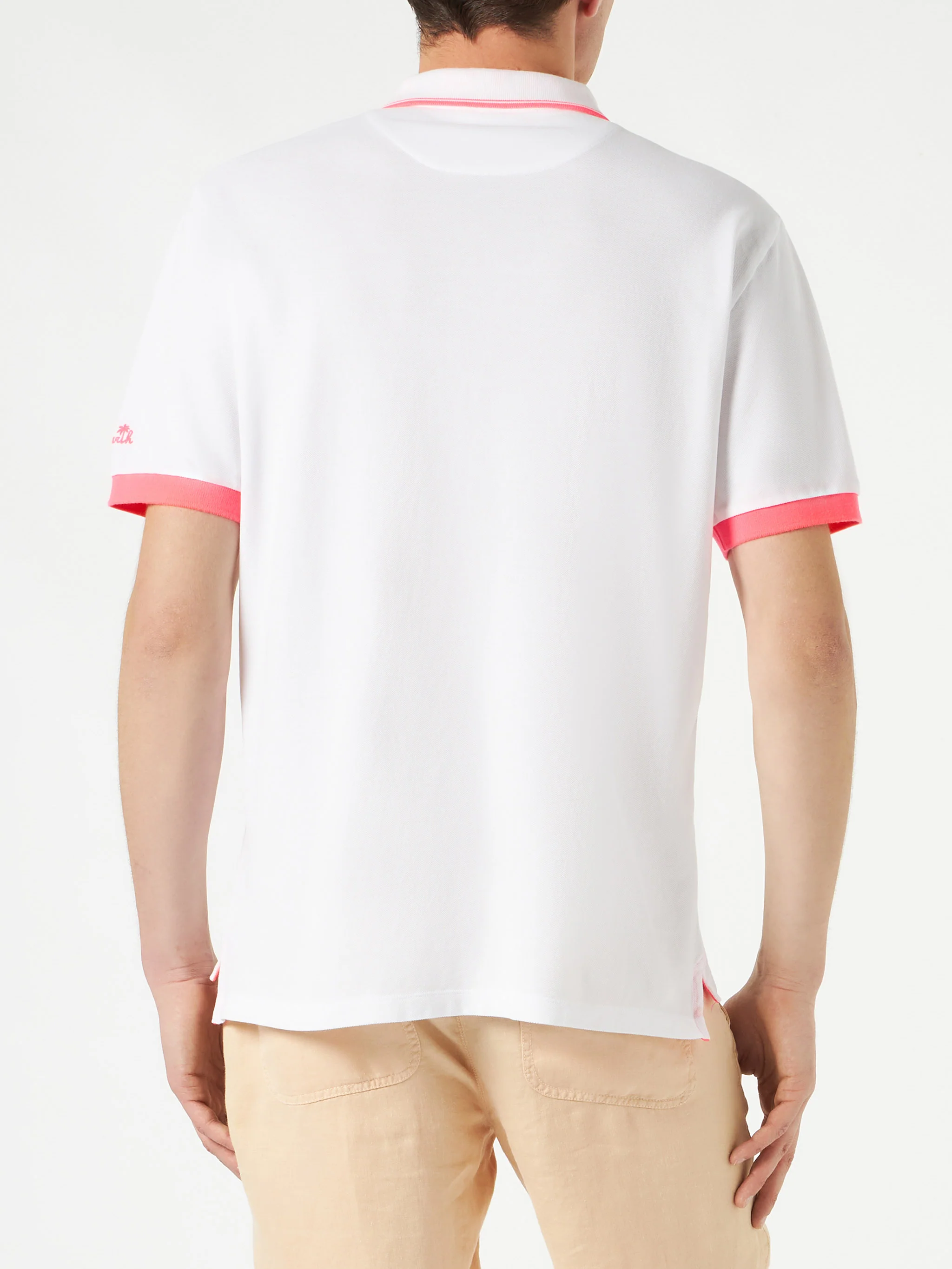 White piquet polo with palm embroidery - Image 3