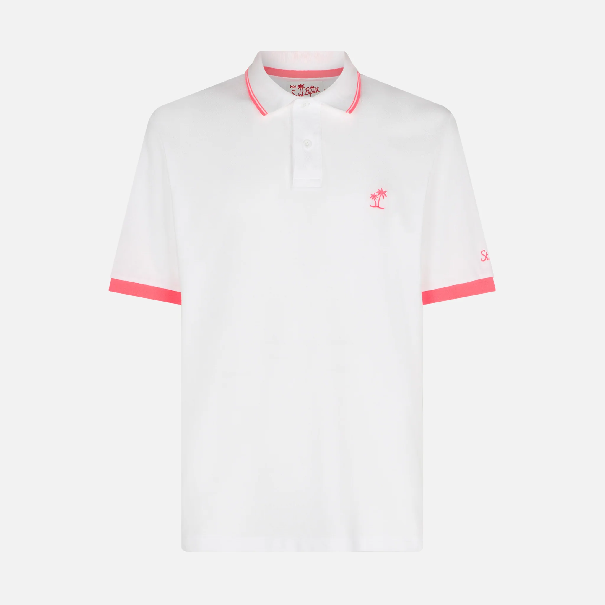 White piquet polo with palm embroidery - Image 4