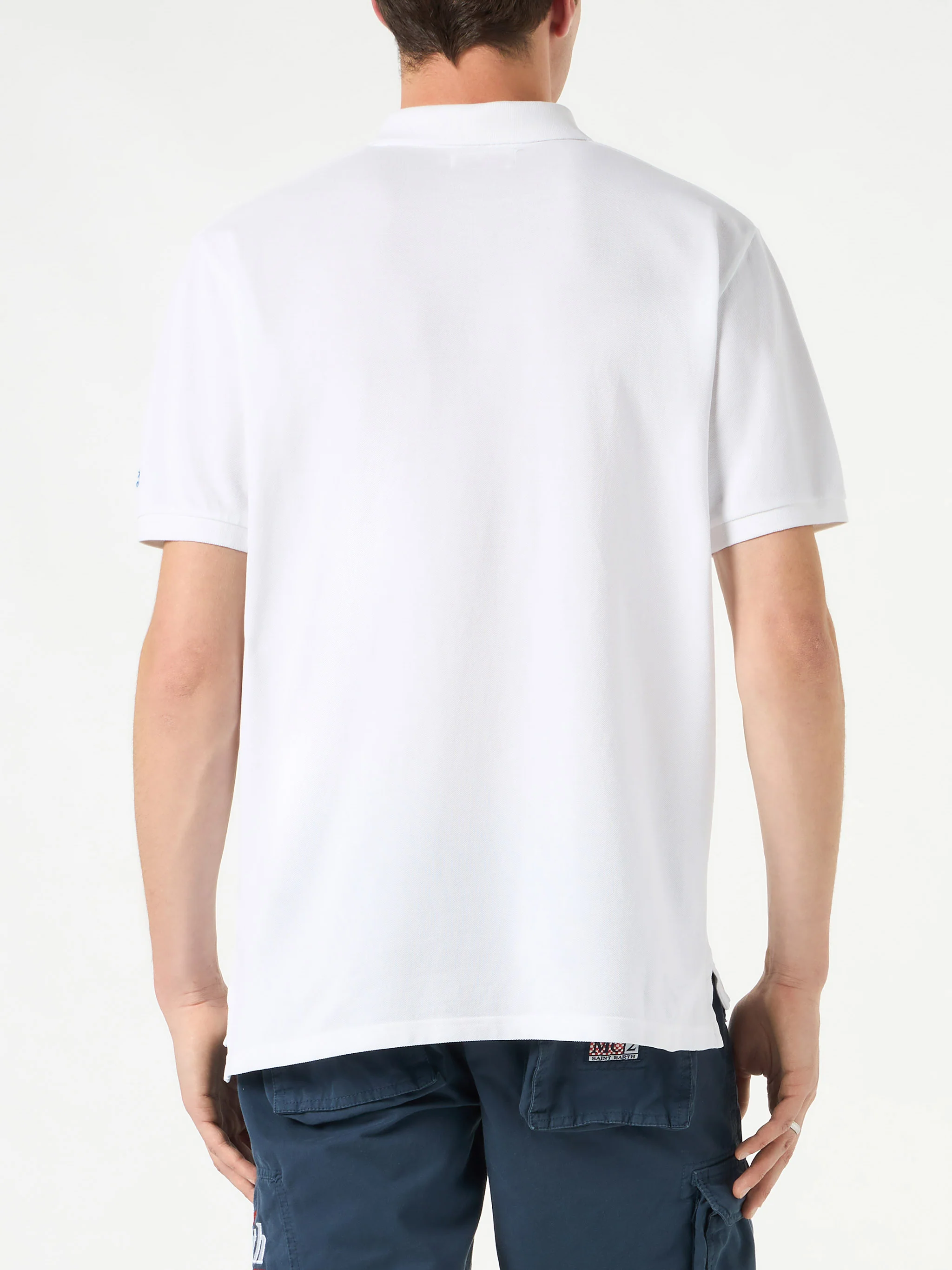 White piquet polo with St. Barth logo with vintage effect - Image 3