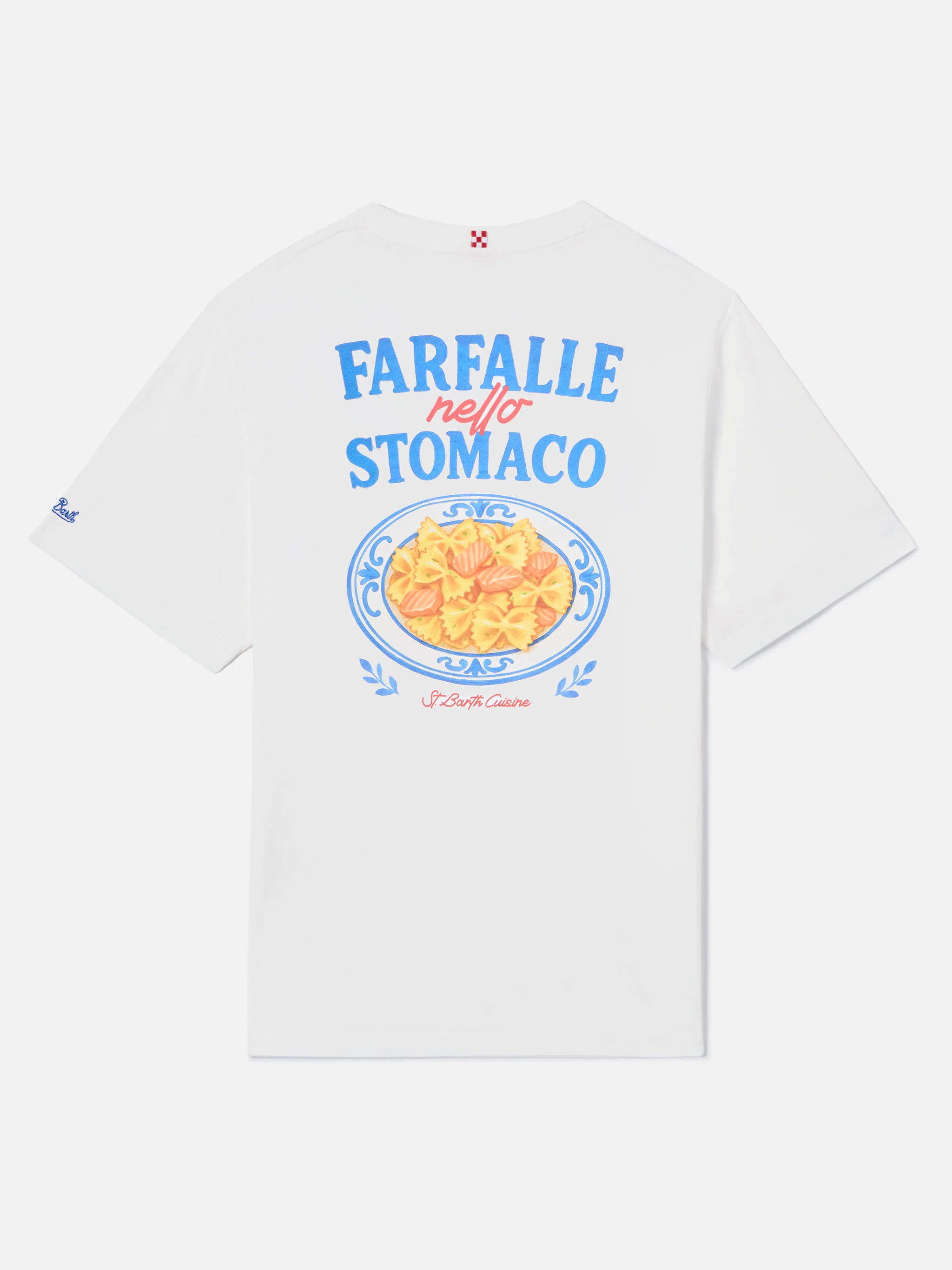White Portland t-shirt with Farfalle Nello Stomaco print
