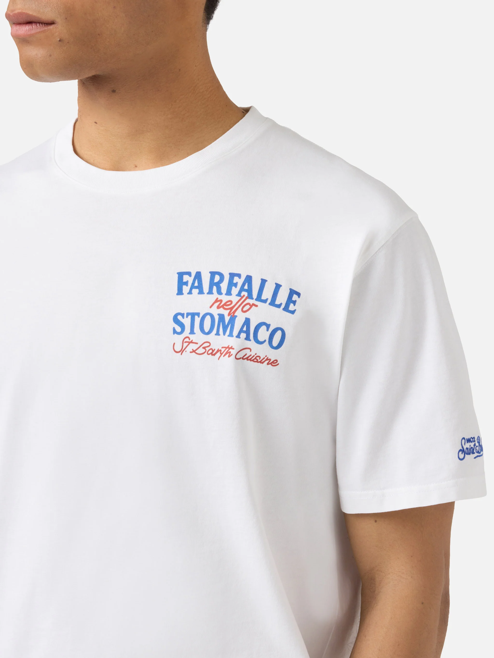 White Portland t-shirt with Farfalle Nello Stomaco print - Image 2