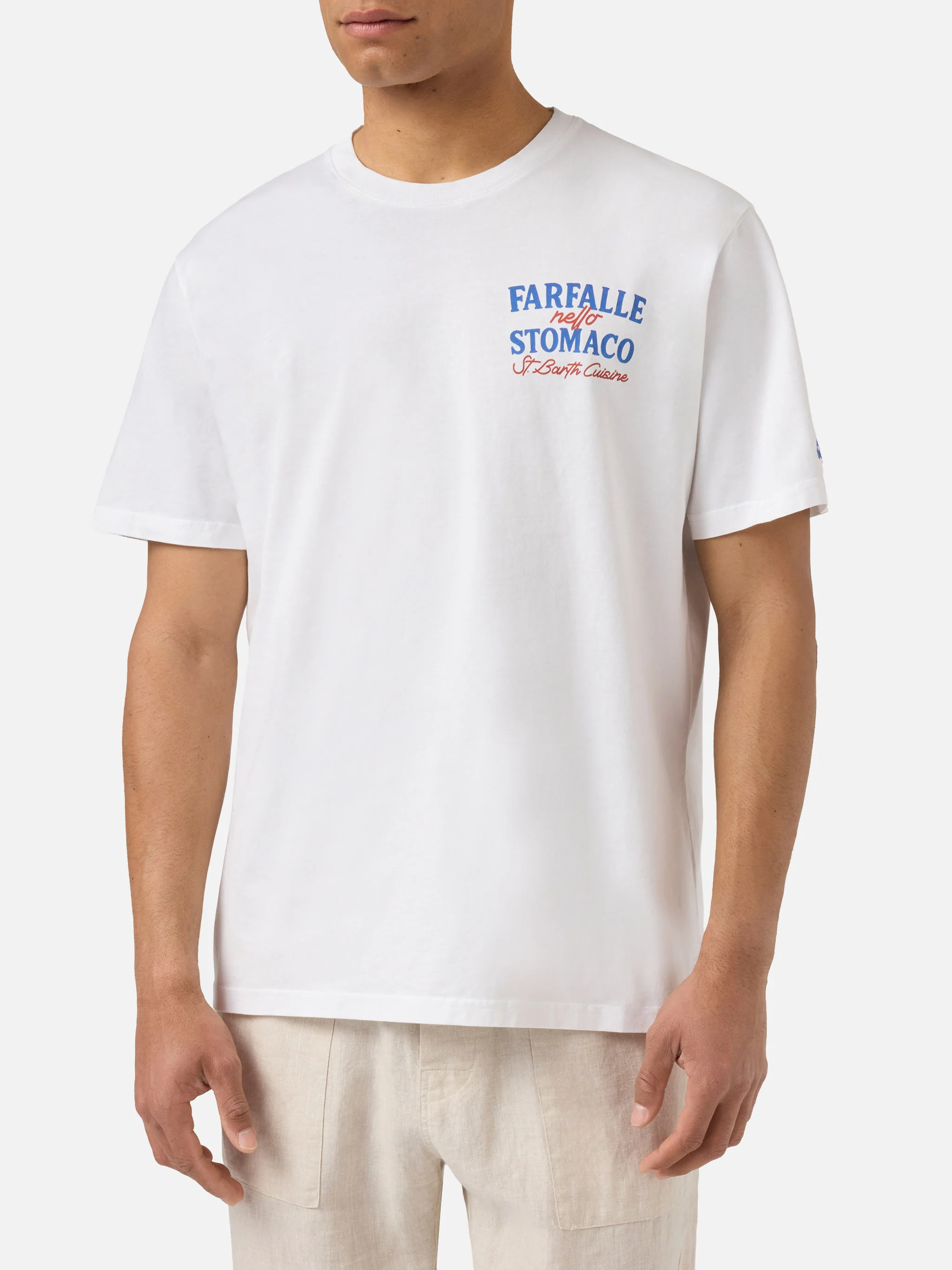 White Portland t-shirt with Farfalle Nello Stomaco print - Image 3
