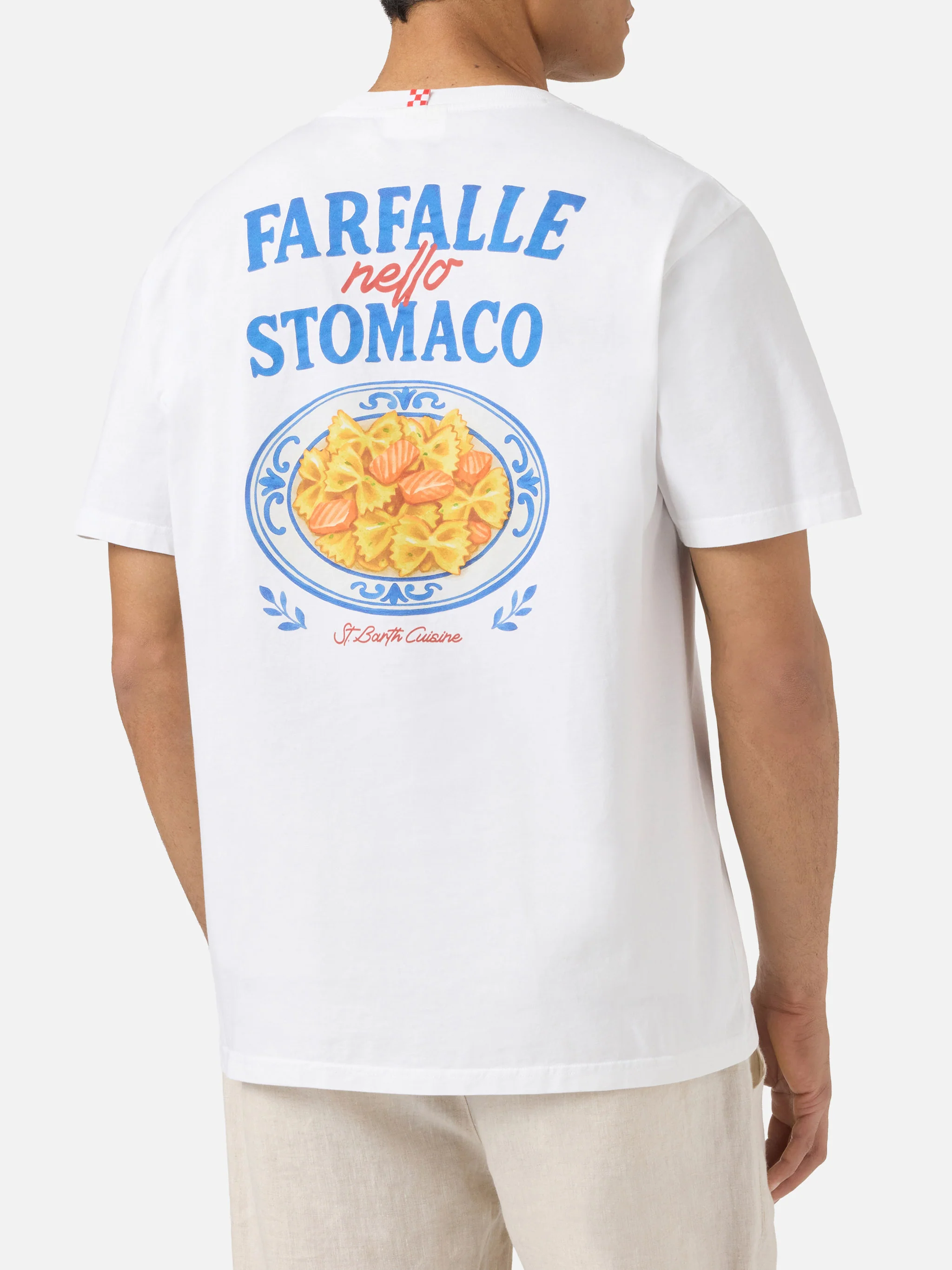 White Portland t-shirt with Farfalle Nello Stomaco print - Image 4